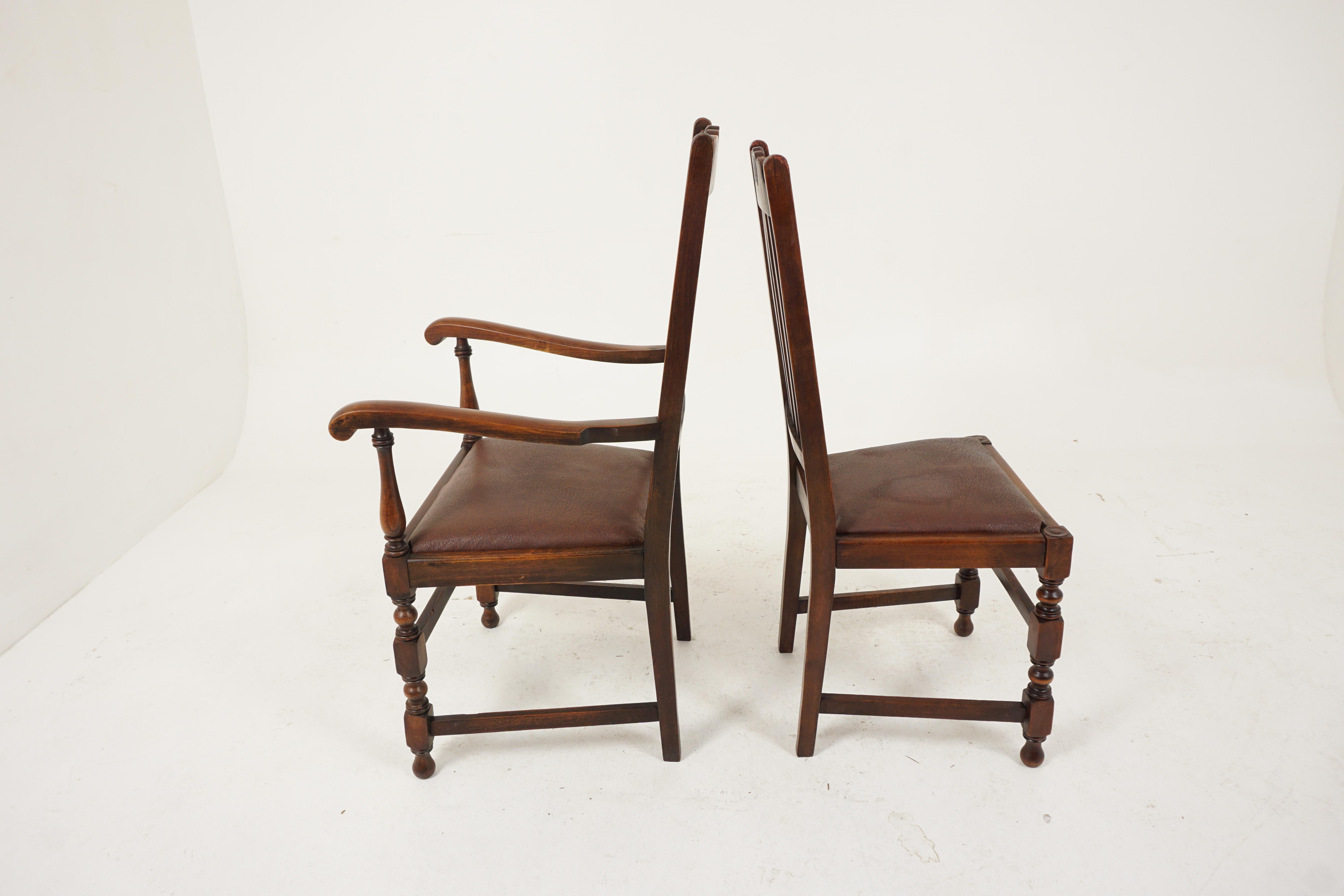 Antique Dining Chair, Set of 6, Carved Oak, Turned Legs, Scotland 1920, B2674 In Good Condition In Vancouver, BC