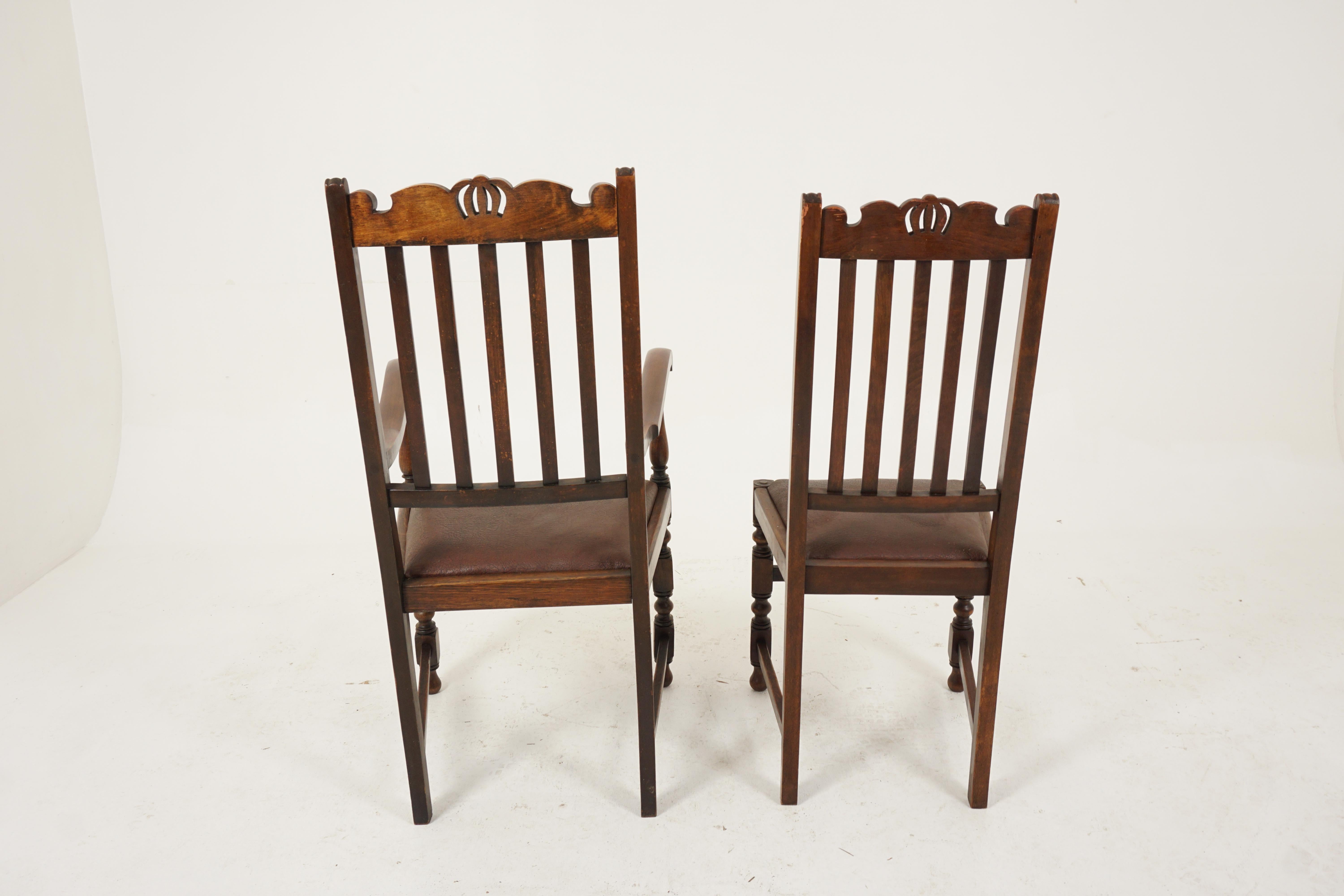Early 20th Century Antique Dining Chair, Set of 6, Carved Oak, Turned Legs, Scotland 1920, B2674
