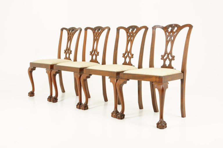 Antique Dining Chairs, 4 Chippendale Chairs, Walnut, Scotland 1940, B1728  at 1stDibs