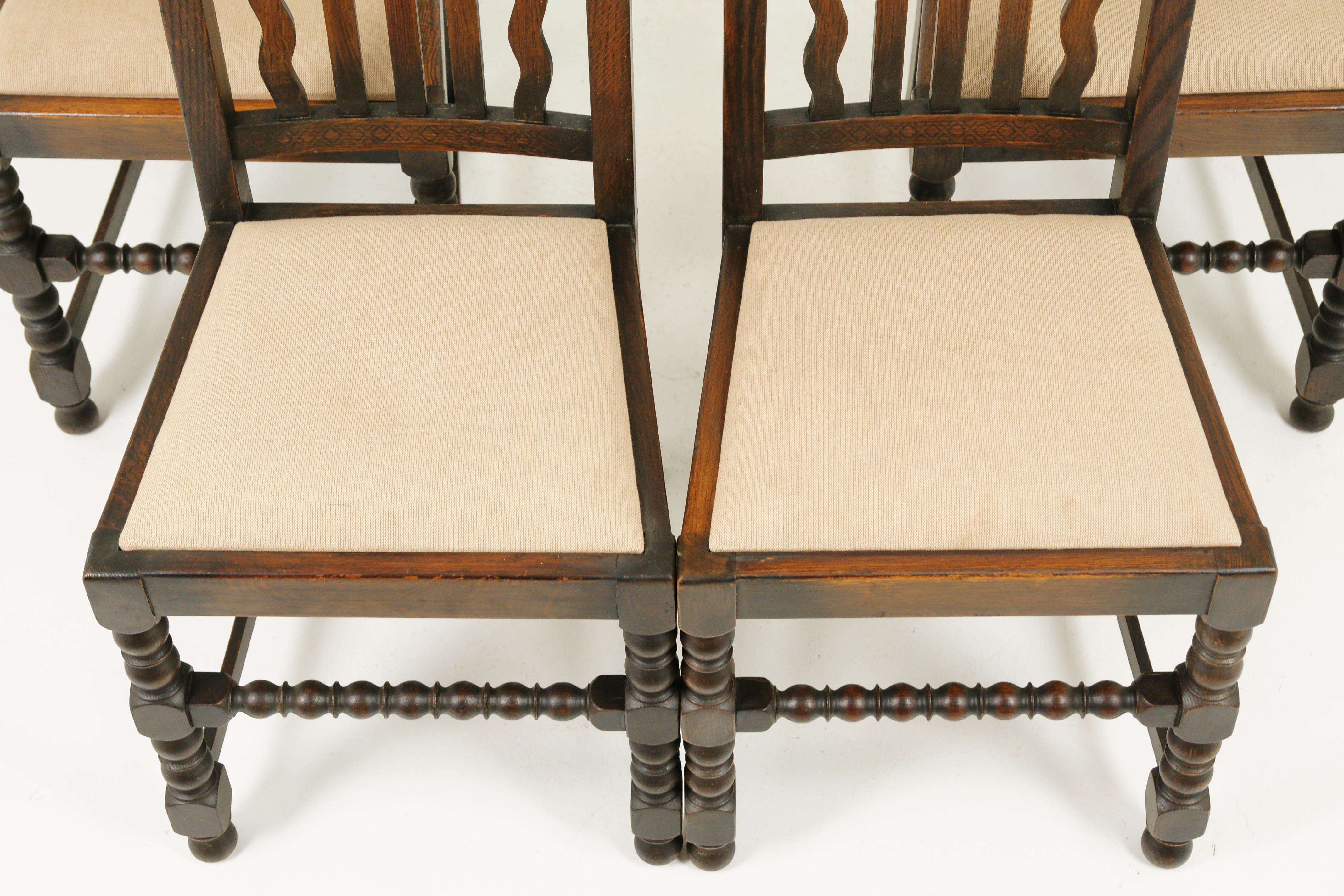 Scottish Antique Dining Chairs, 6 Oak Dining Chairs, Scotland 1920, B1726