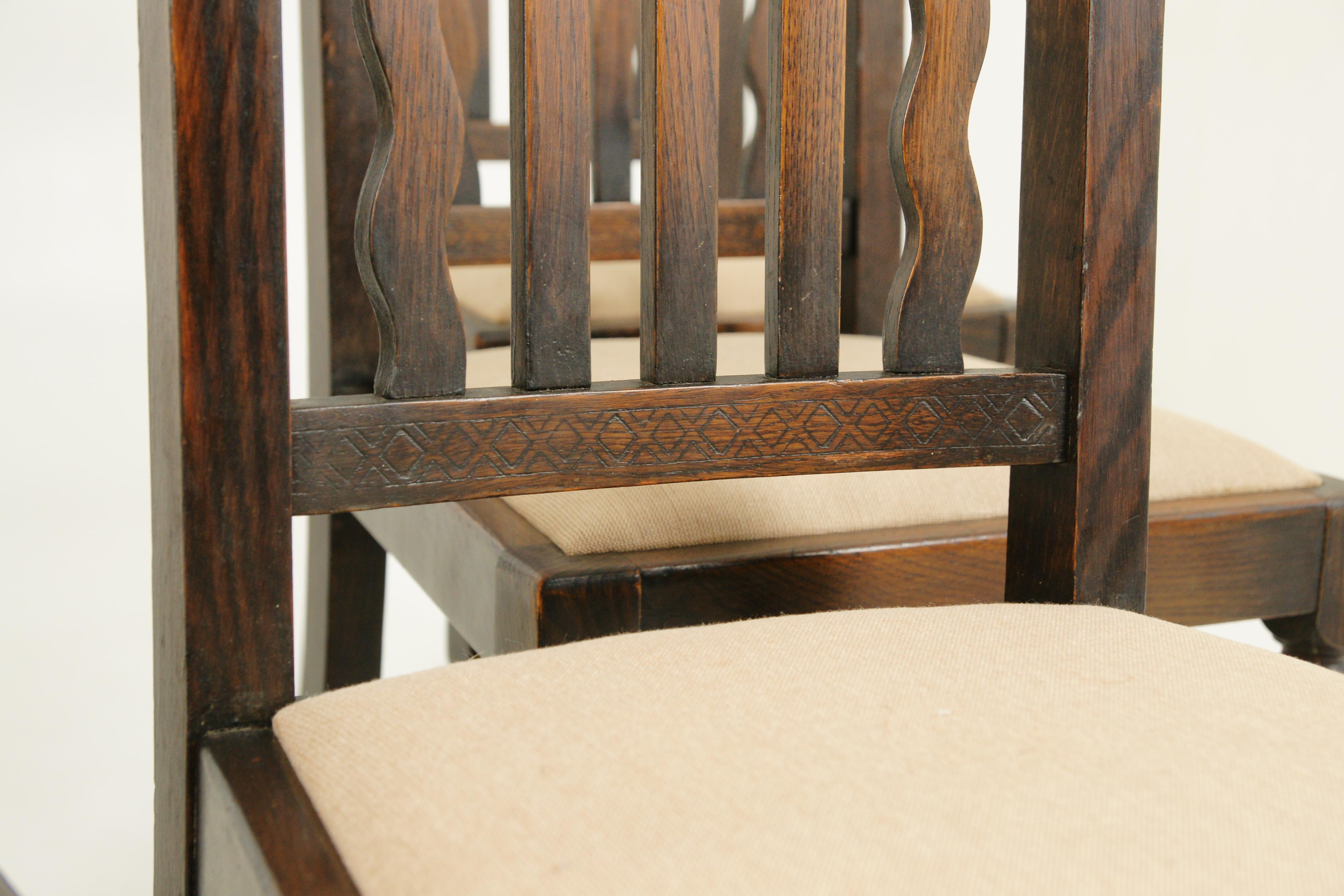 Hand-Crafted Antique Dining Chairs, 6 Oak Dining Chairs, Scotland 1920, B1726