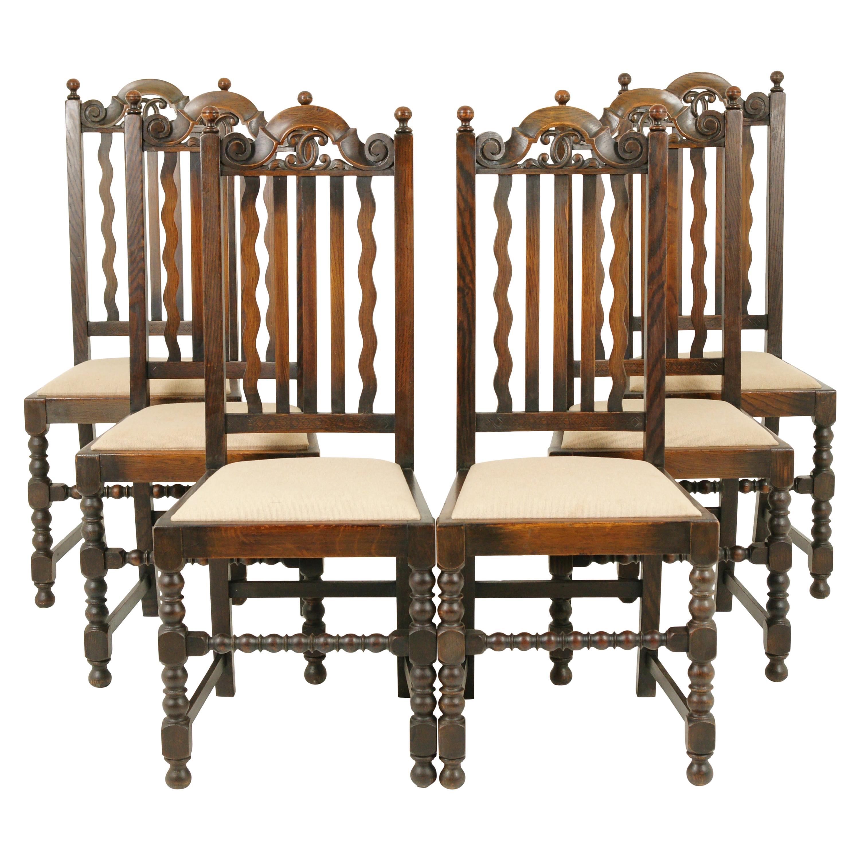 Antique Dining Chairs, 6 Oak Dining Chairs, Scotland 1920, B1726
