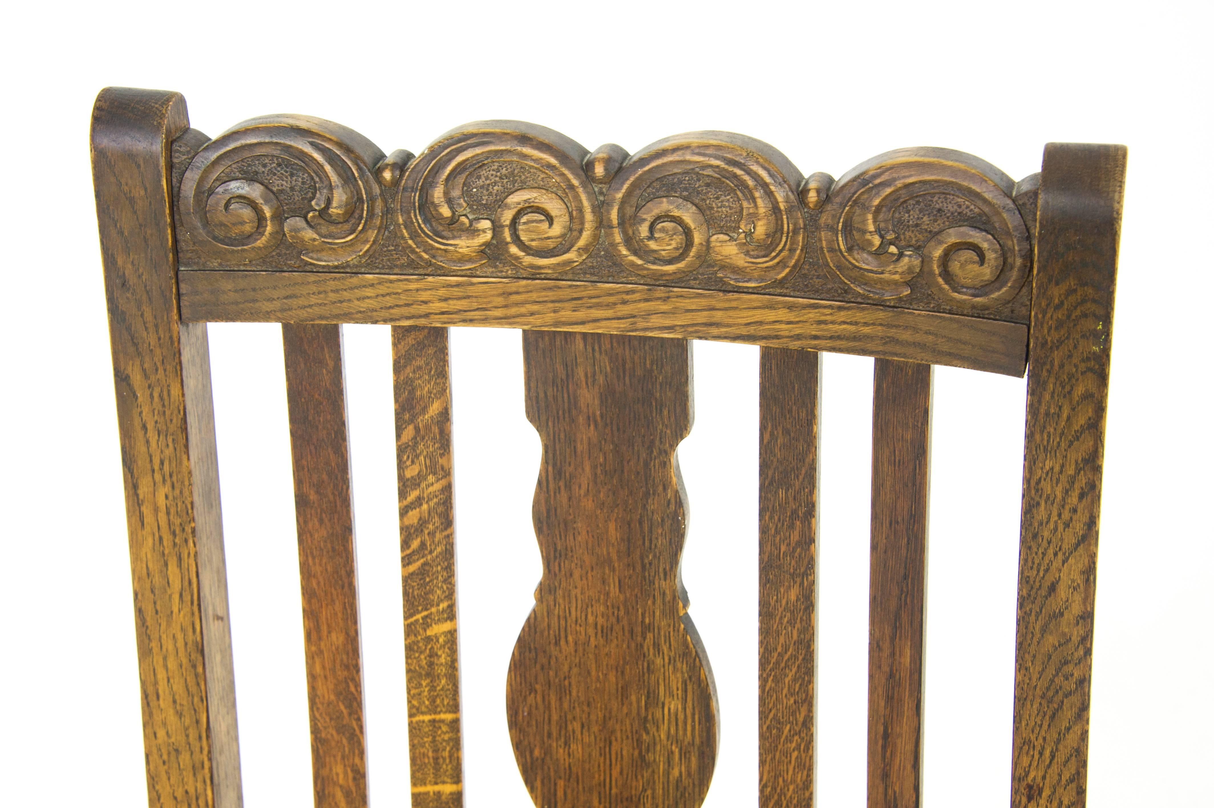 Hand-Crafted Antique Dining Chairs Six, Barley Twist Oak, Antique Furniture, Scotland, 1920s