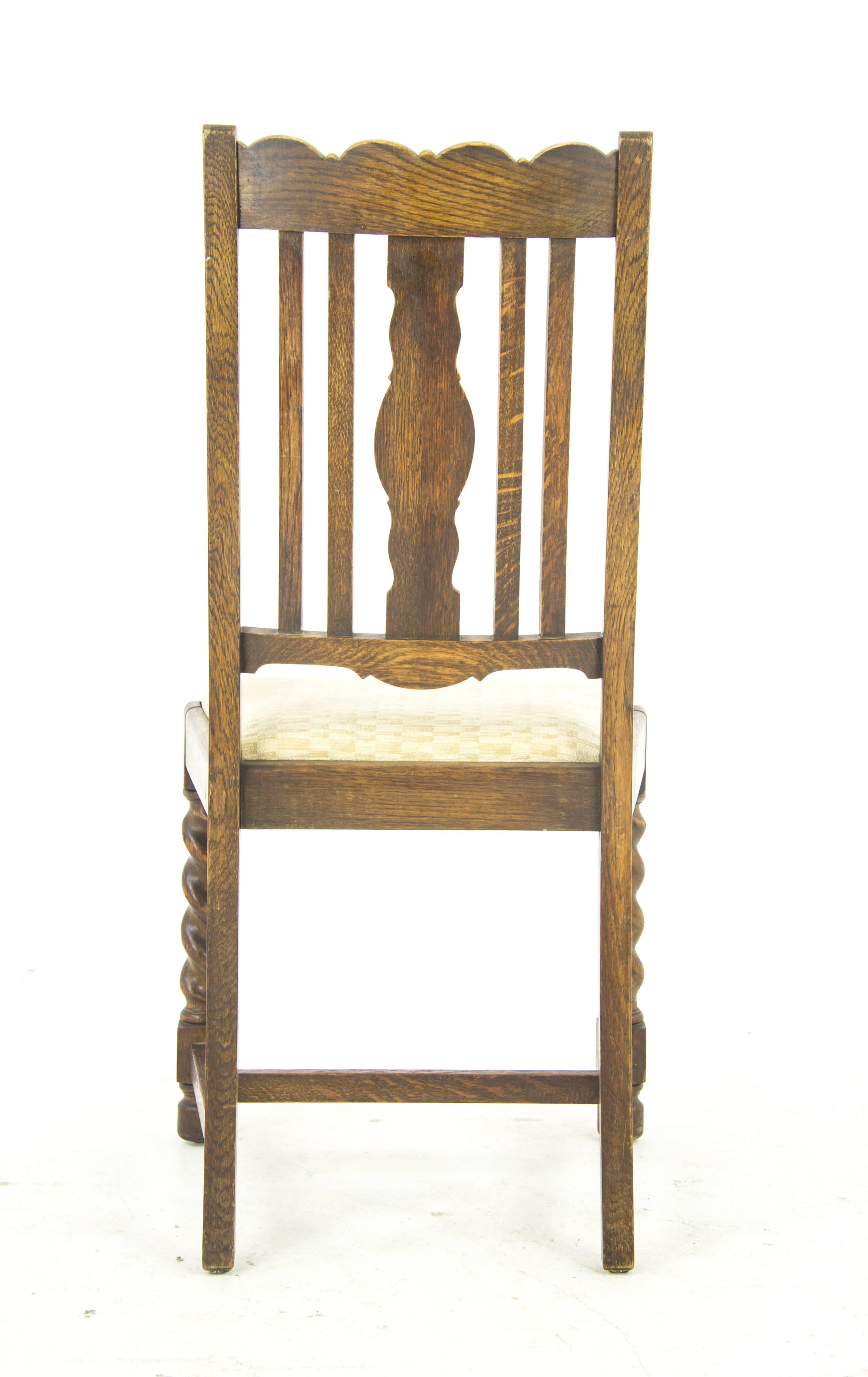 Antique Dining Chairs Six, Barley Twist Oak, Antique Furniture, Scotland, 1920s 1