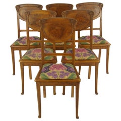 Antique Dining Chairs, Art Nouveau Chairs, Walnut Chairs, France 1900, B1509