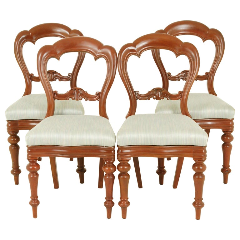 Antique Dining Chairs, Balloon Back Chairs, Walnut, Victorian, 1880, B1541  at 1stDibs