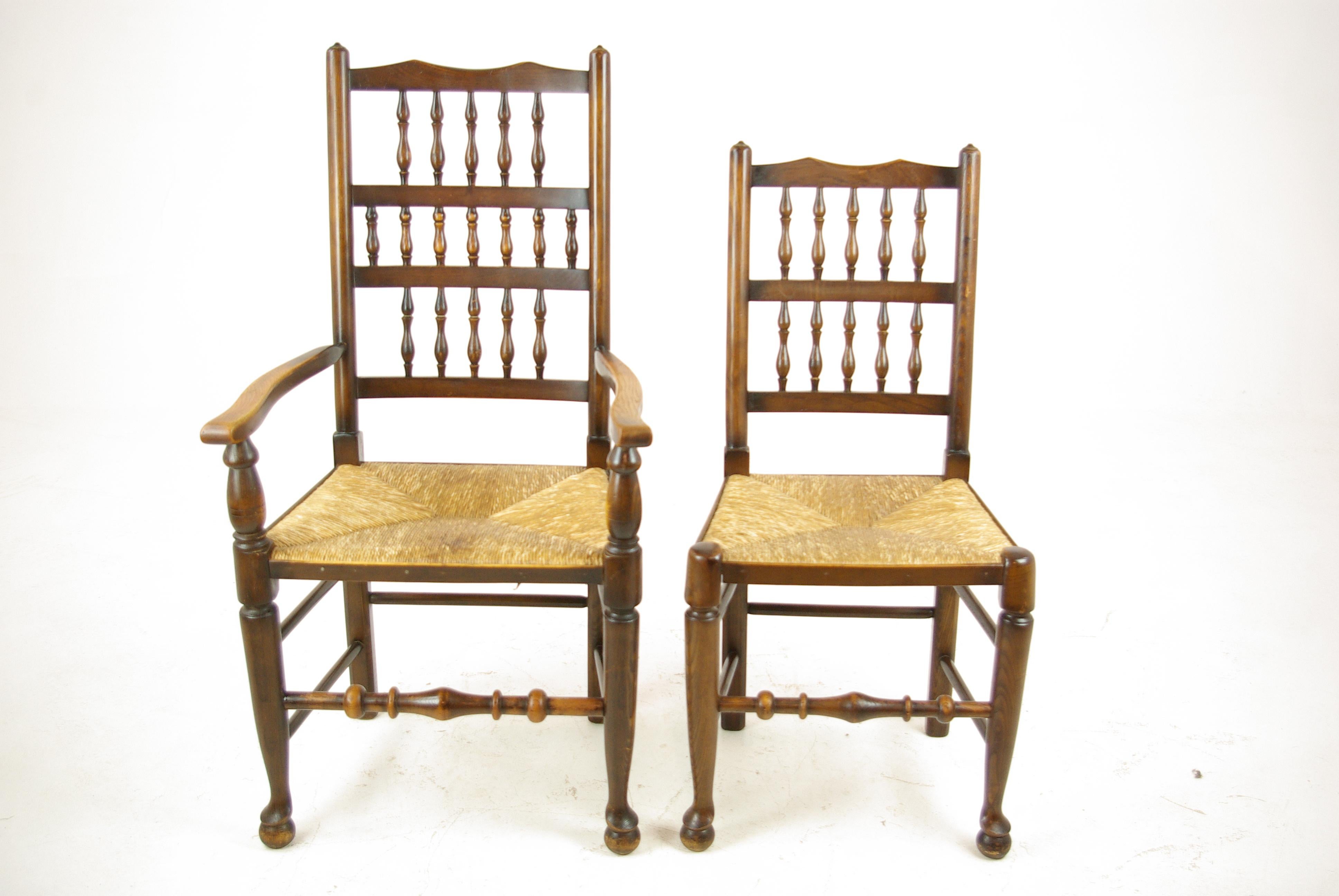 Antique Dining Chairs, Country Rush Chairs, 6+2 Chairs, Scotland 1900, B1252 5