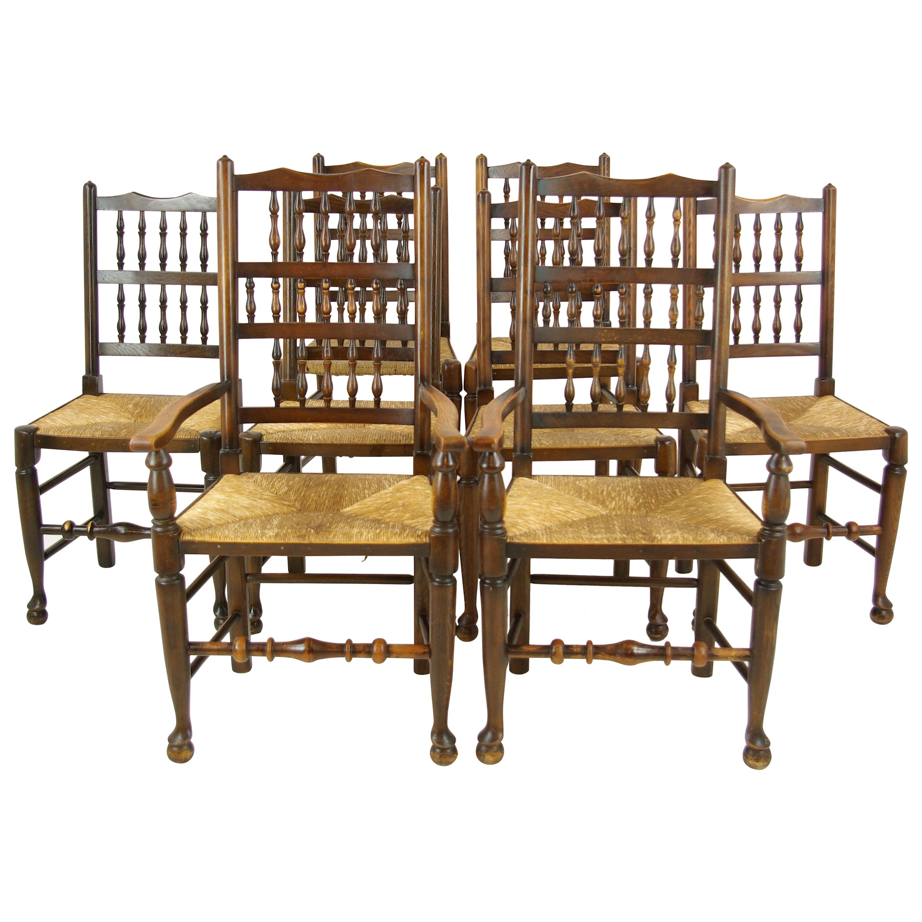 Antique Dining Chairs, Country Rush Chairs, 6+2 Chairs, Scotland 1900, B1252