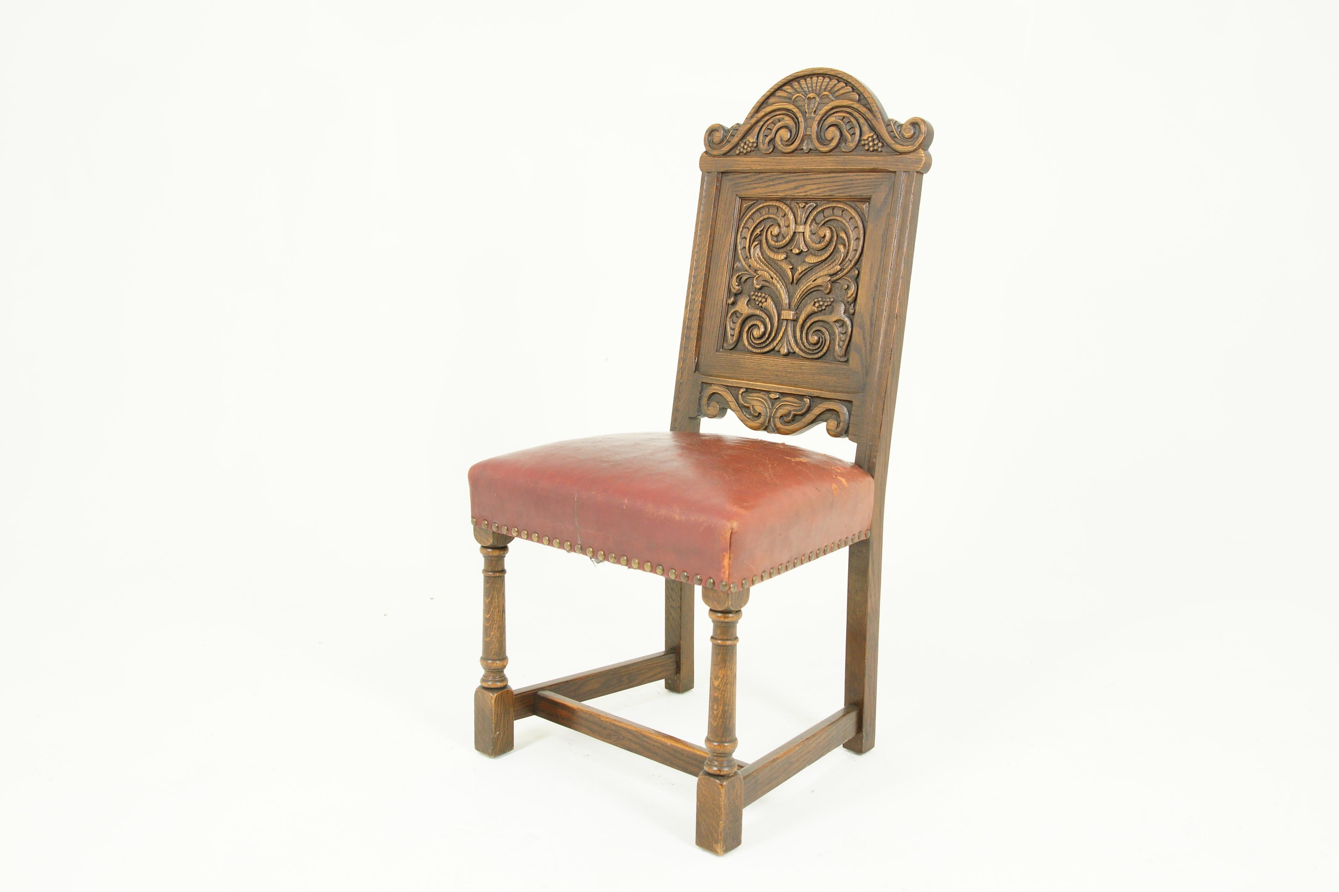 Antique Dining Chairs, Renaissance Revival, Oak Chairs, Krug, Canada 1930, B1523 1