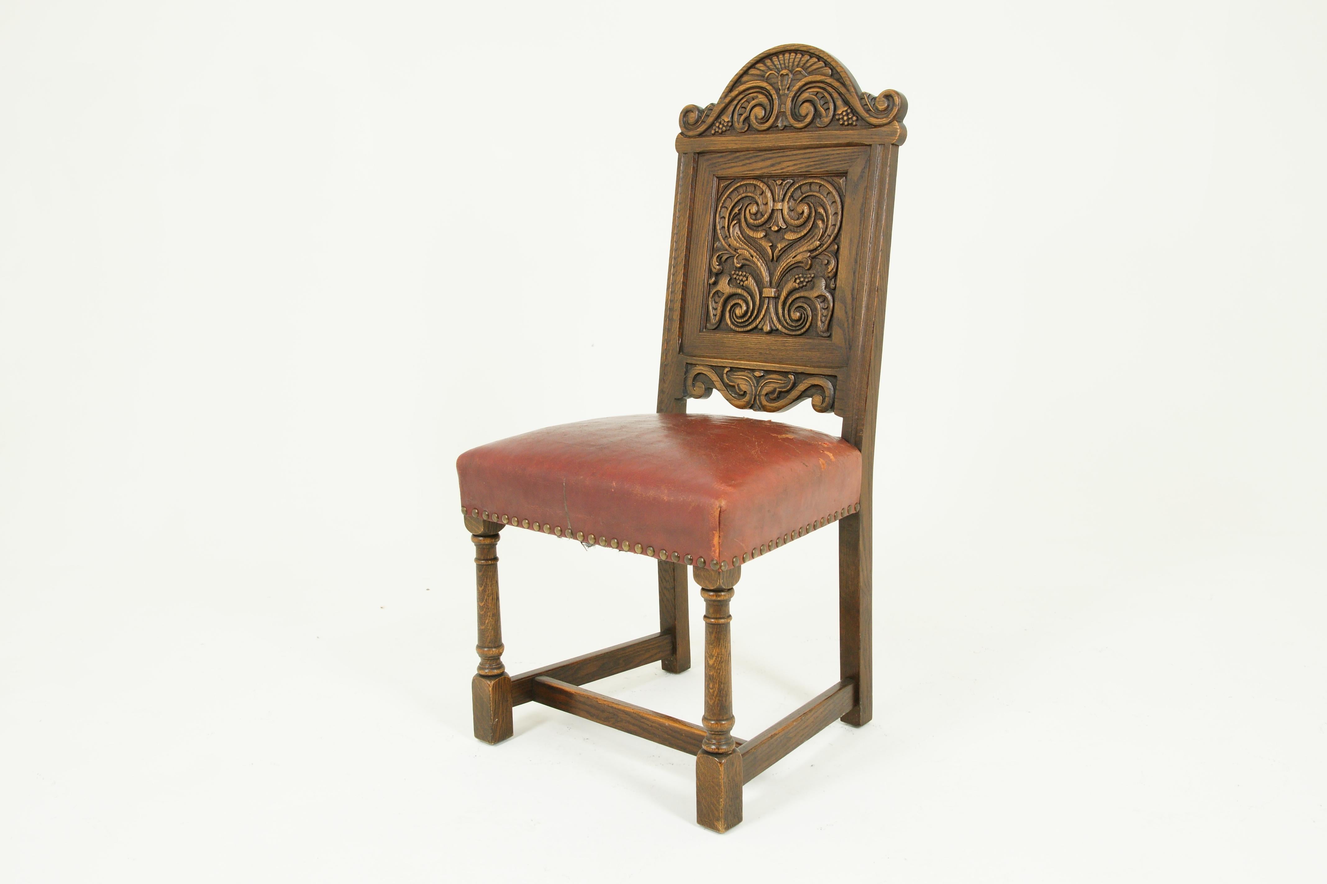Antique Dining Chairs, Renaissance Revival, Oak Chairs, Krug, Canada 1930, B1523 2