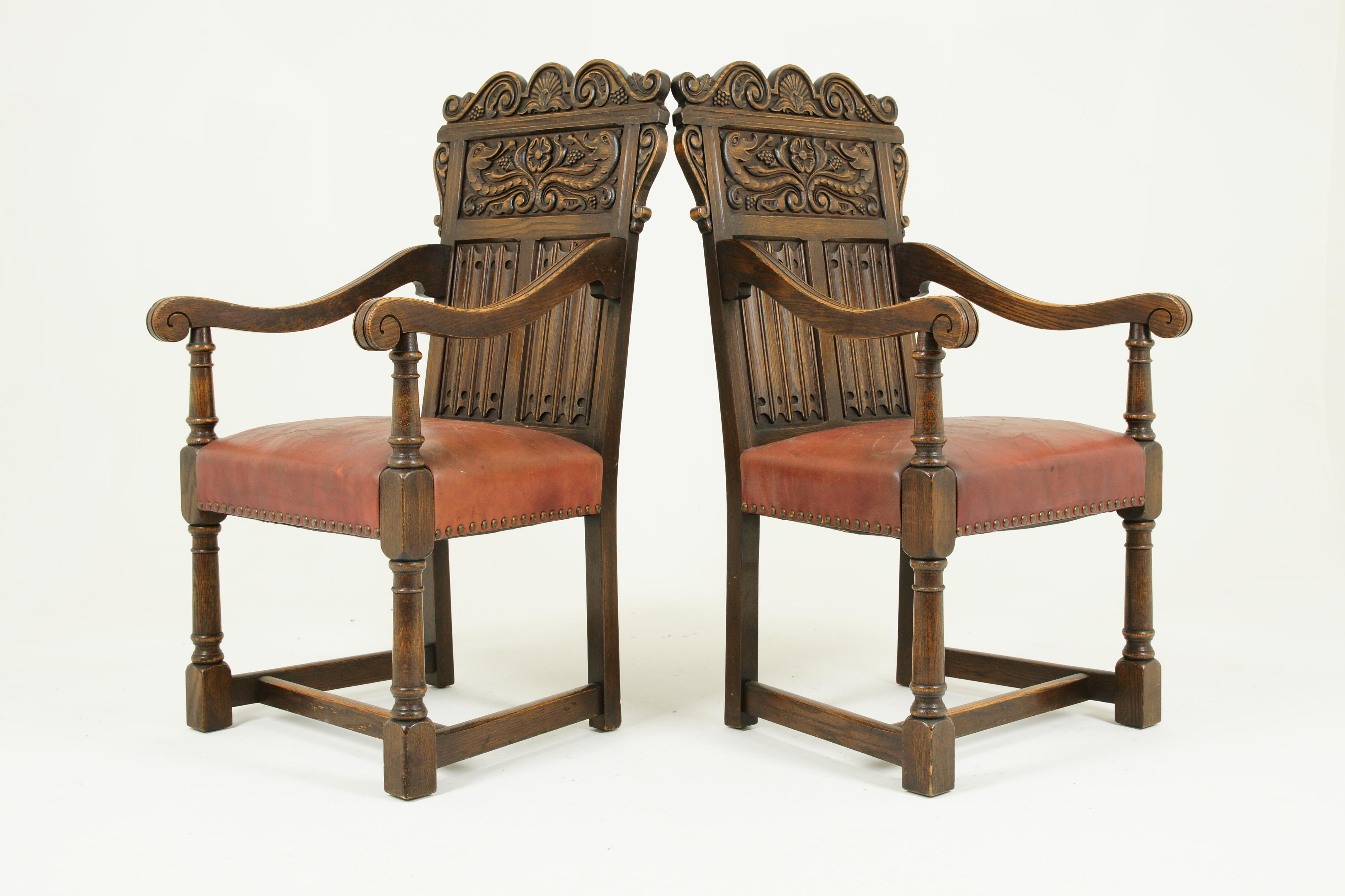 Canadian Antique Dining Chairs, Renaissance Revival, Oak Chairs, Krug, Canada 1930, B1523