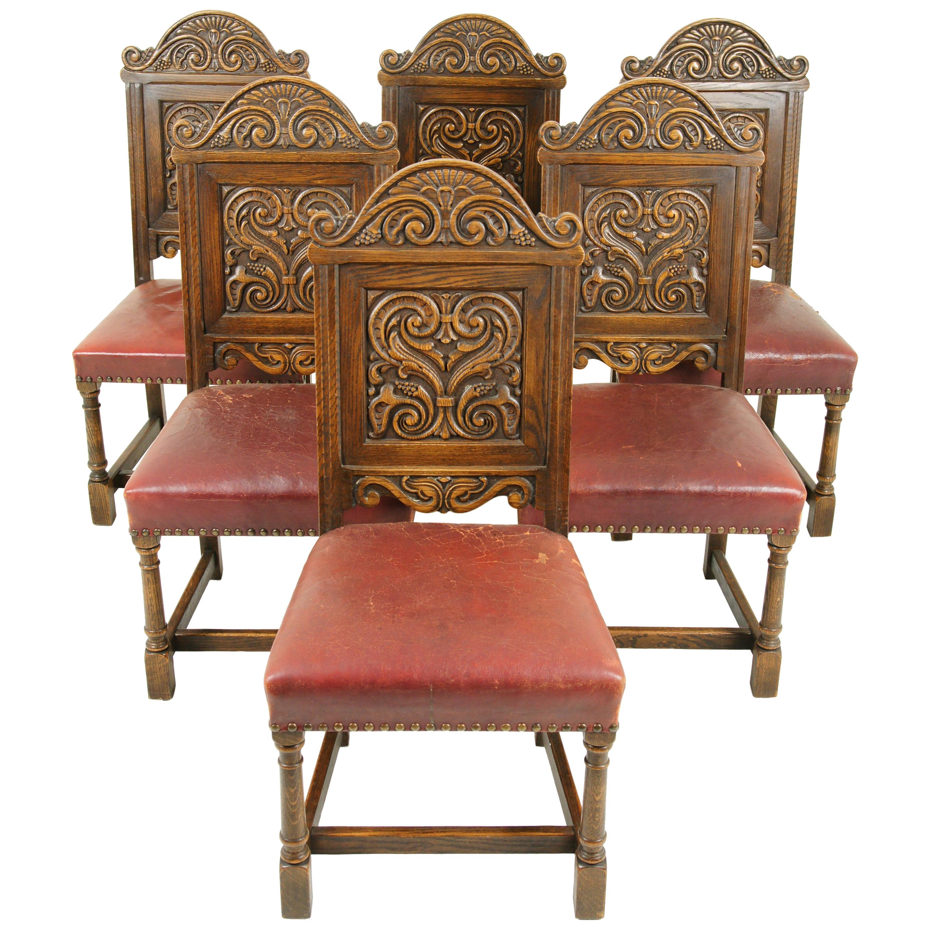 Antique Dining Chairs, Renaissance Revival, Oak Chairs, Krug, Canada 1930, B1523