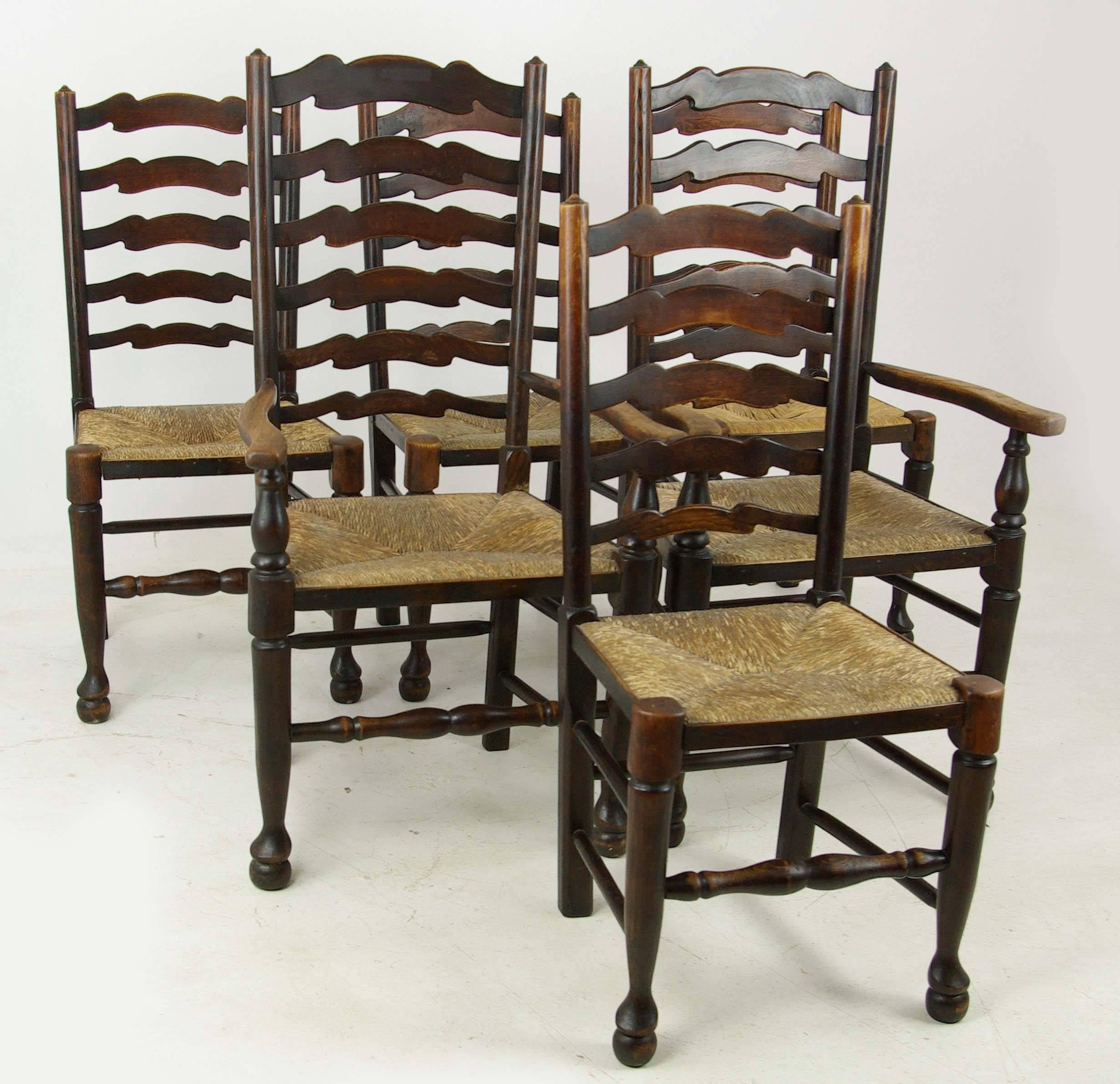 Écossais Antique Dining Chairs:: Rush Chairs:: Ladder Back Chairs:: 1930s:: B1014 REDUCED !!!