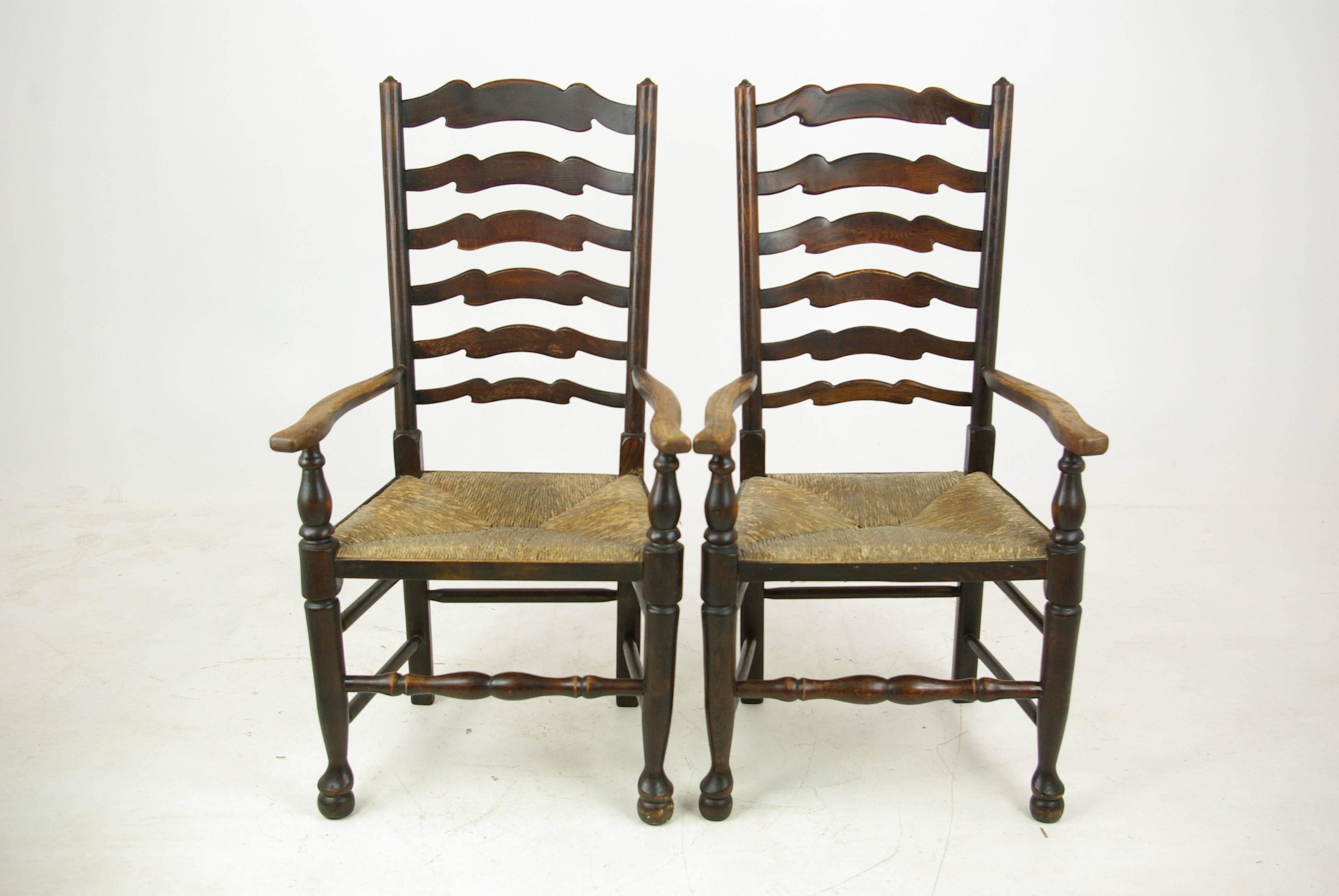 Fait main Antique Dining Chairs:: Rush Chairs:: Ladder Back Chairs:: 1930s:: B1014 REDUCED !!!