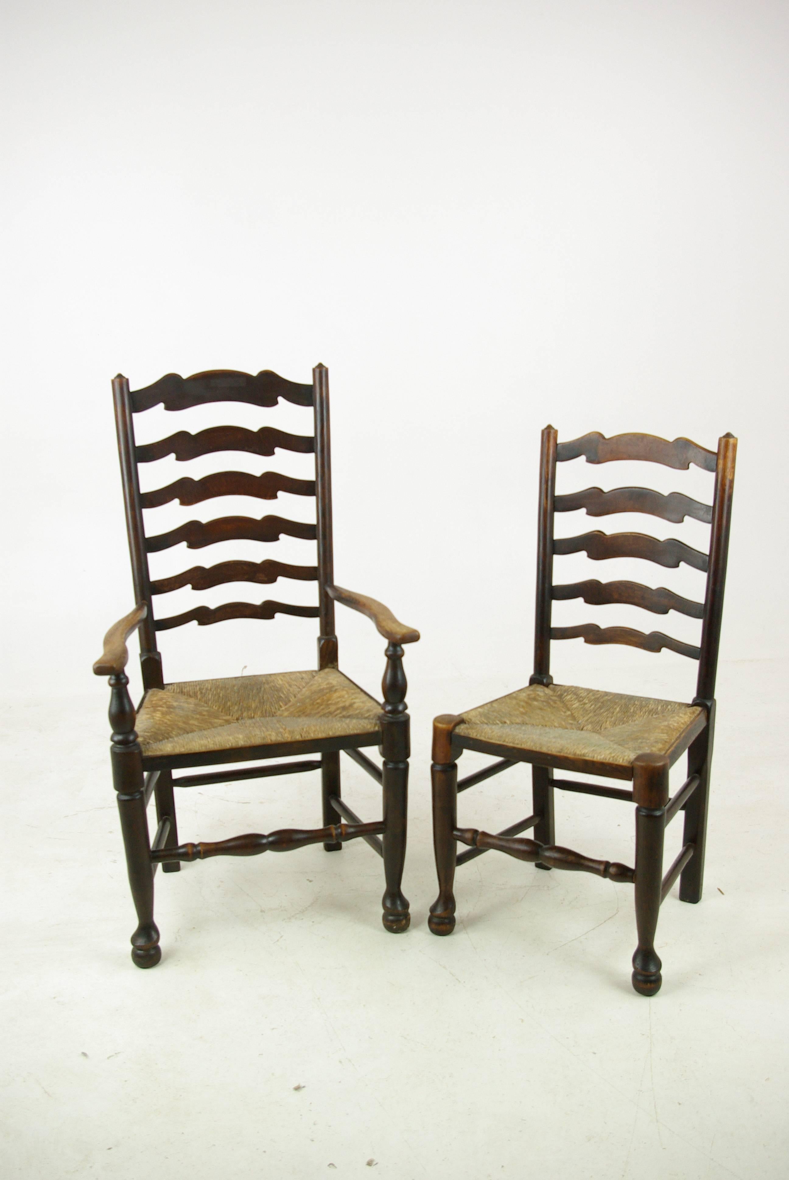 Scottish Antique Dining Chairs, Rush Chairs, Ladder Back Chairs, 1930s, B1014  REDUCED!!!