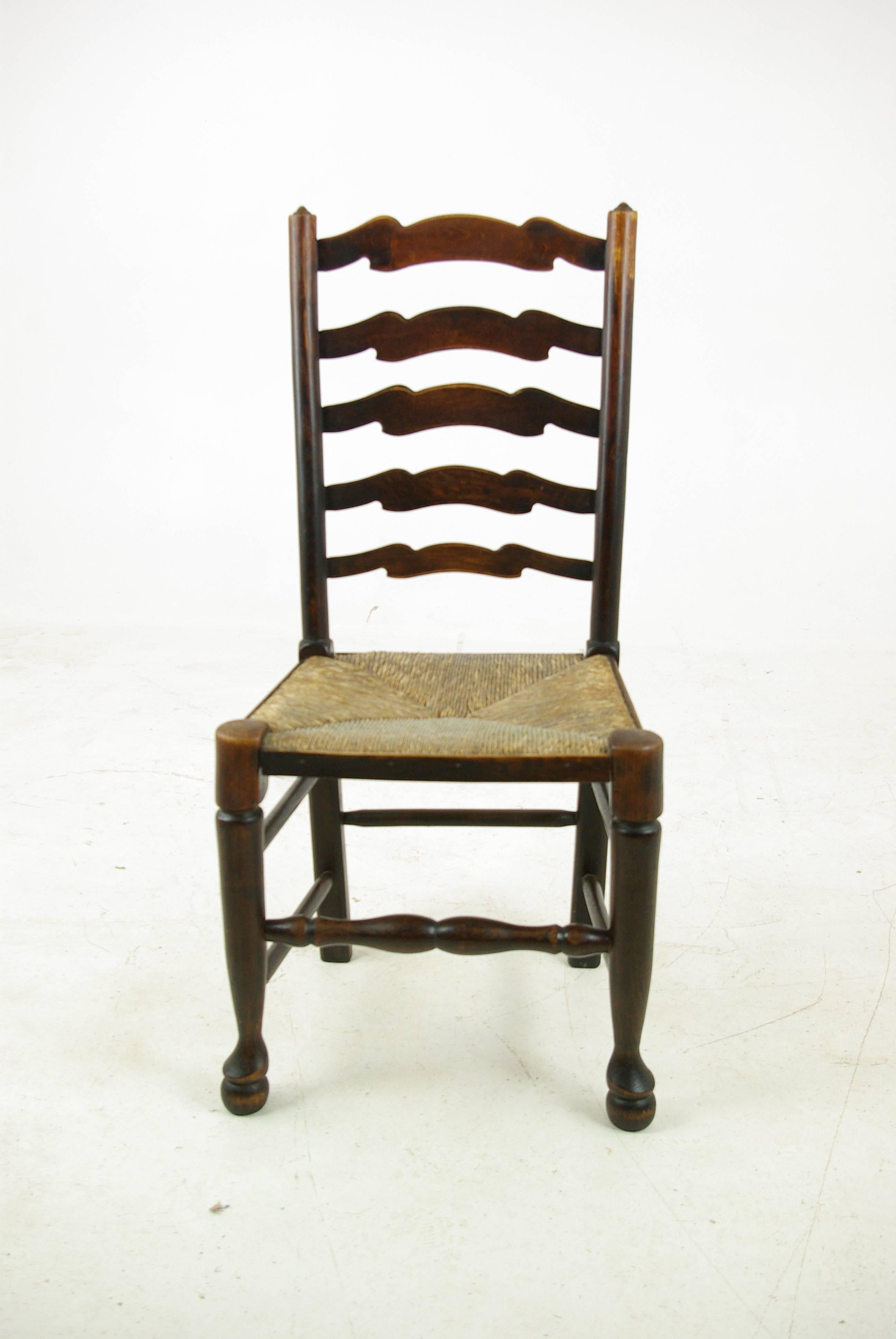 Hand-Crafted Antique Dining Chairs, Rush Chairs, Ladder Back Chairs, 1930s, B1014  REDUCED!!!