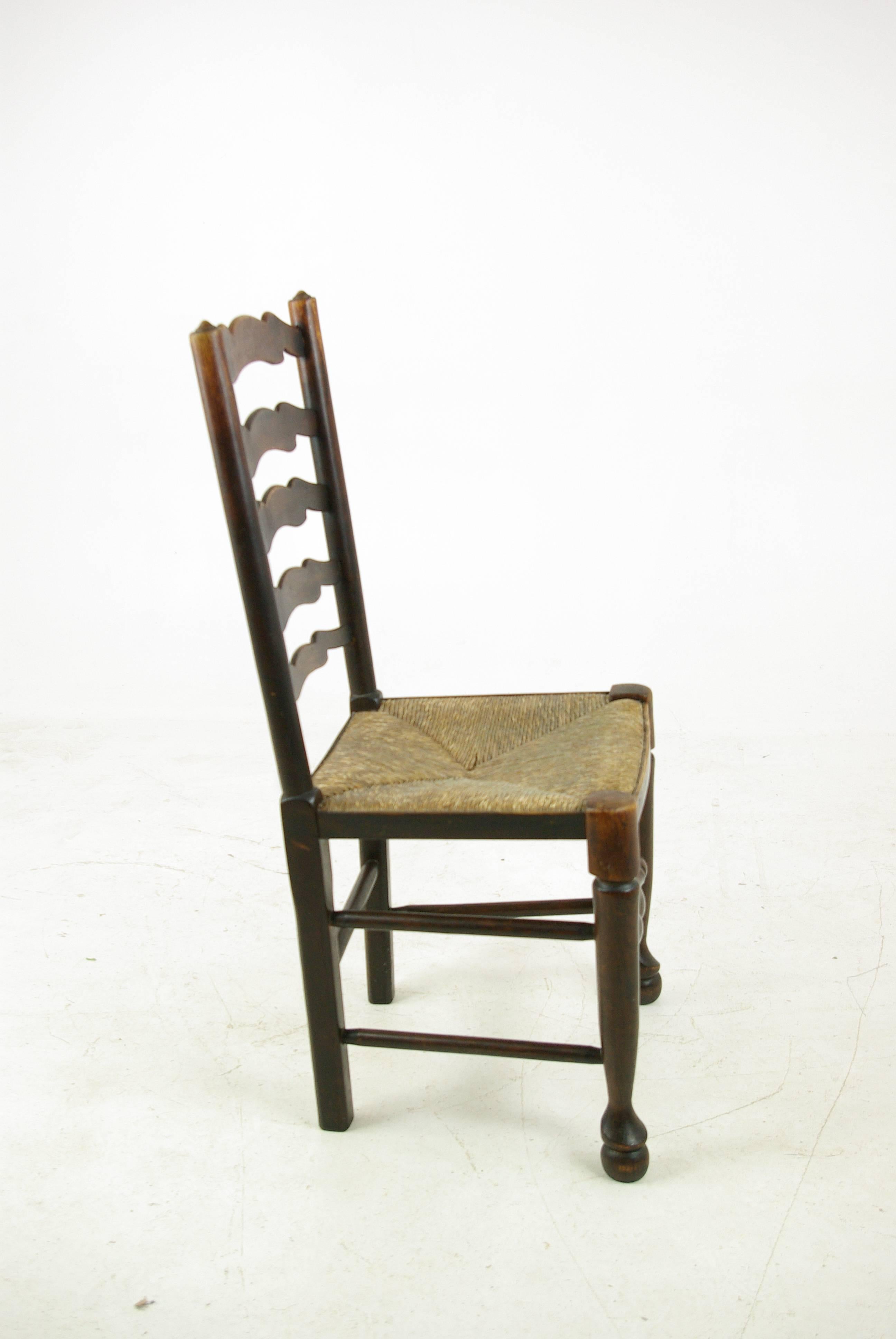 Antique Dining Chairs, Rush Chairs, Ladder Back Chairs, 1930s, B1014  REDUCED!!! In Good Condition In Vancouver, BC
