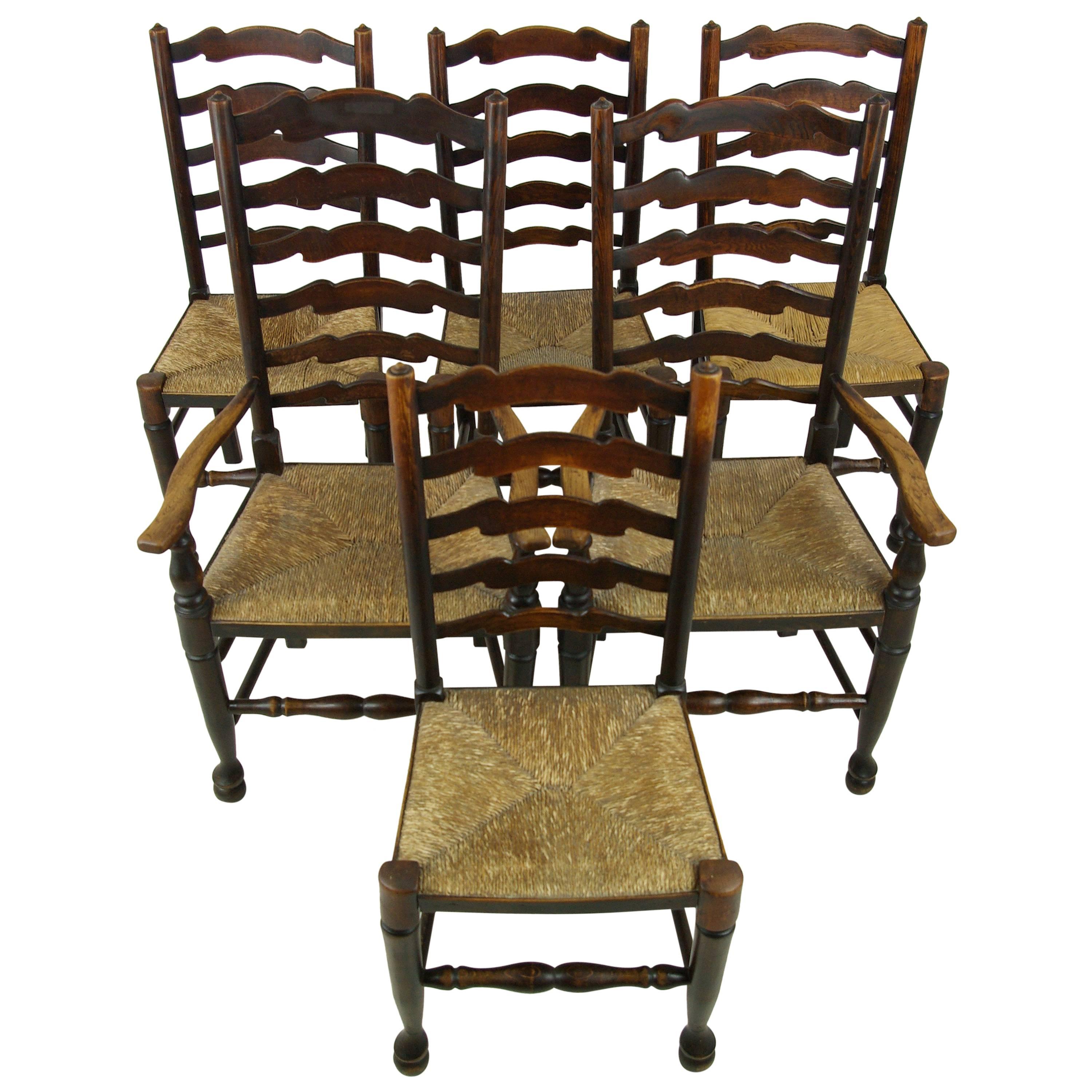 Antique Dining Chairs, Rush Chairs, Ladder Back Chairs, 1930s, B1014  REDUCED!!!