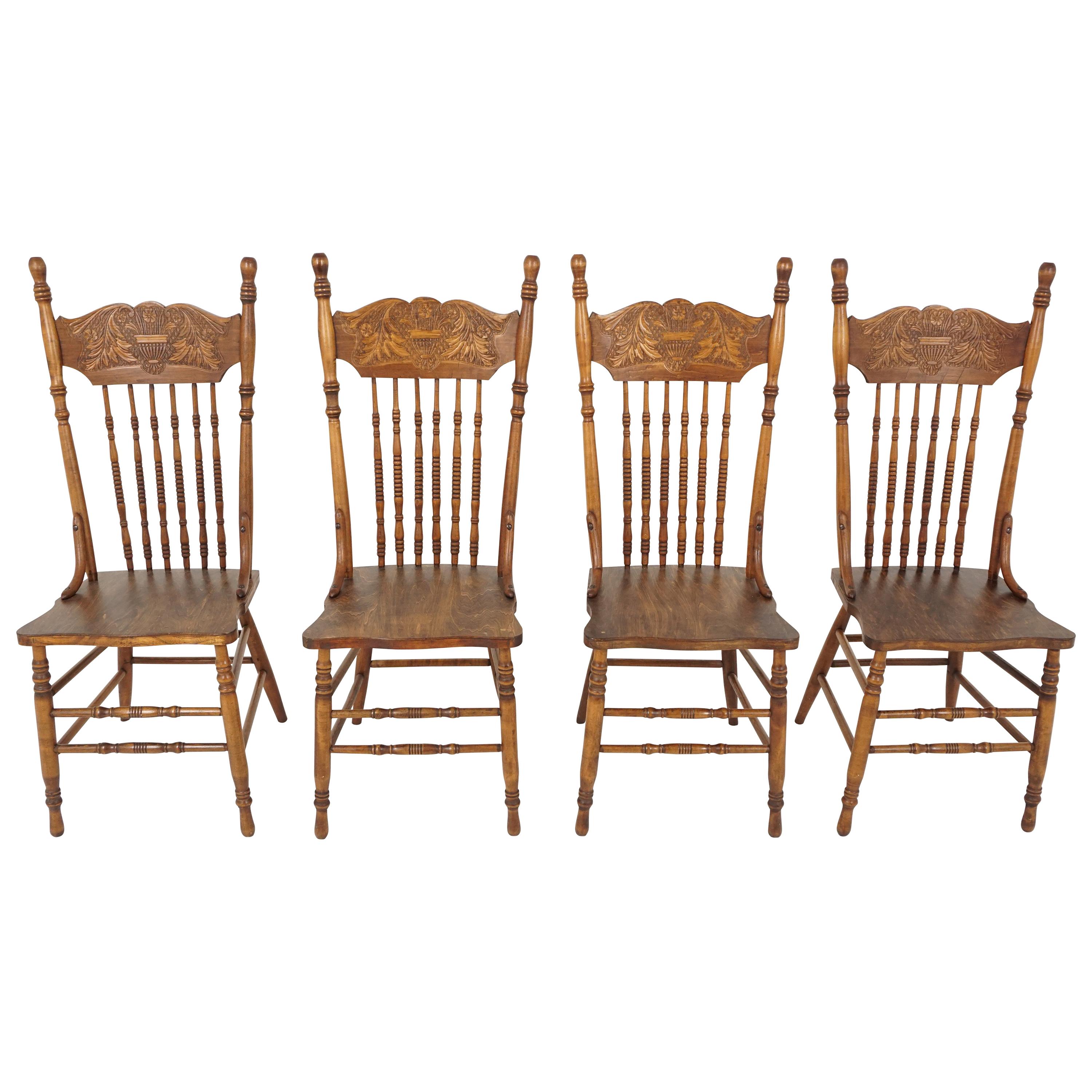 Antique Dining Chairs, Set of 4 Press Back Kitchen Chairs, Canada 1900, B2016