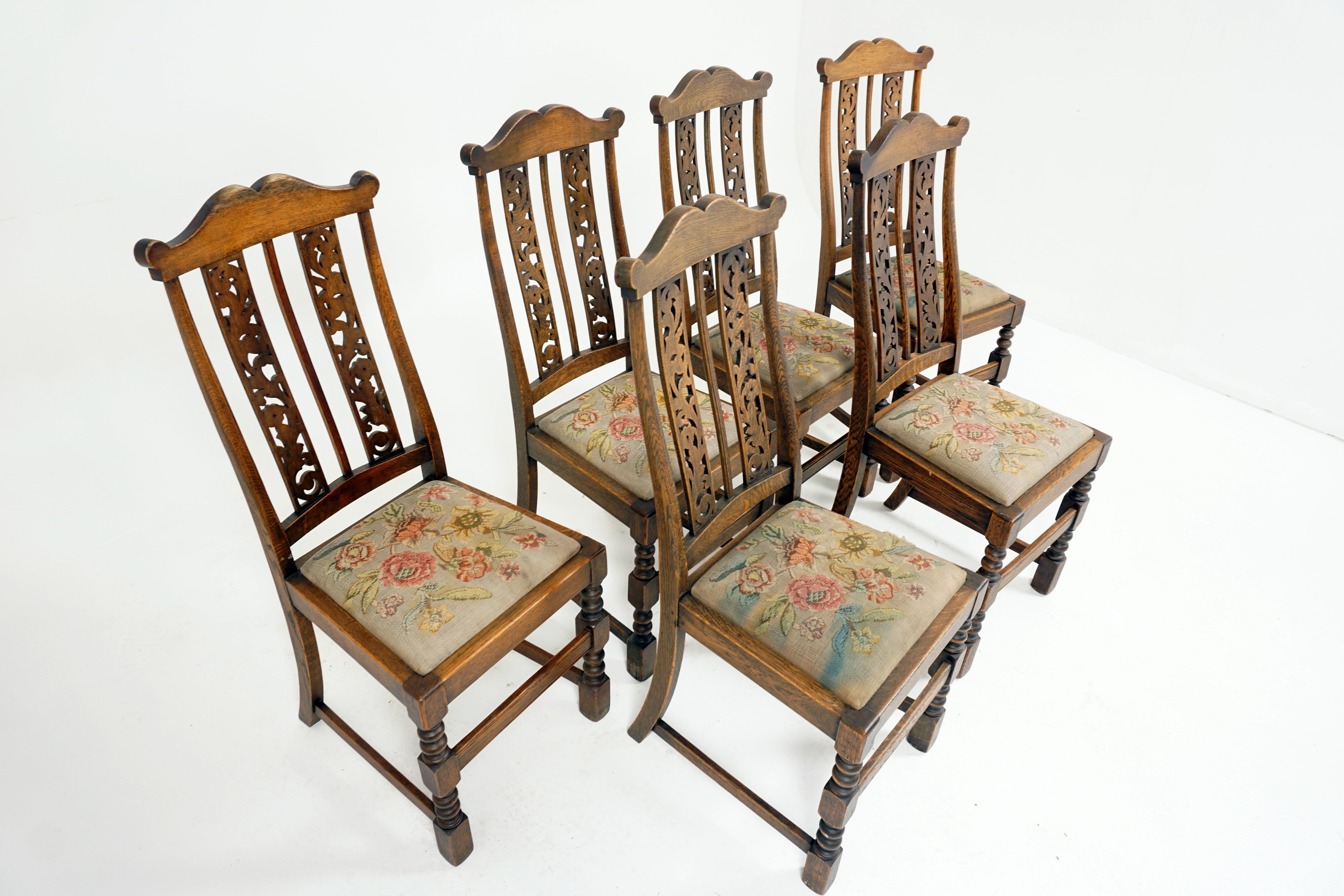 Scottish Antique Dining Chairs, Set of 6, Oak Chairs, Scotland, 1920