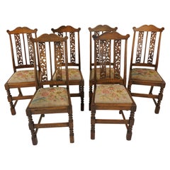 Antique Dining Chairs, Set of 6, Oak Chairs, Scotland, 1920