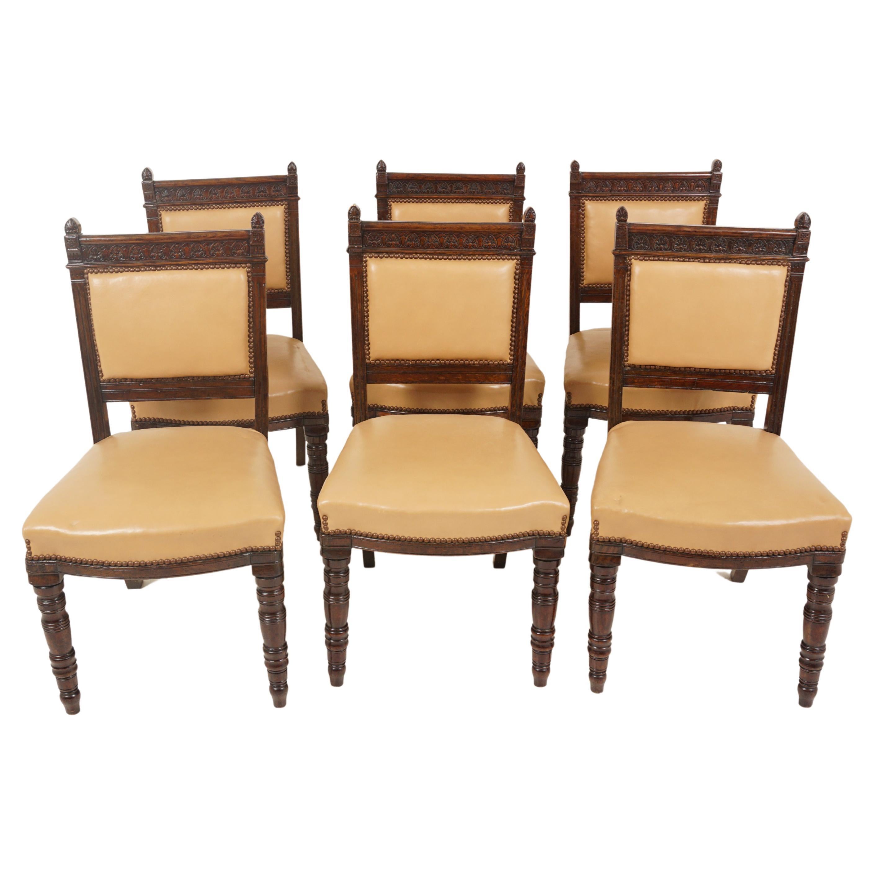 Antique Dining Chairs, Set of 6, Oak, Scotland 1895, B2664