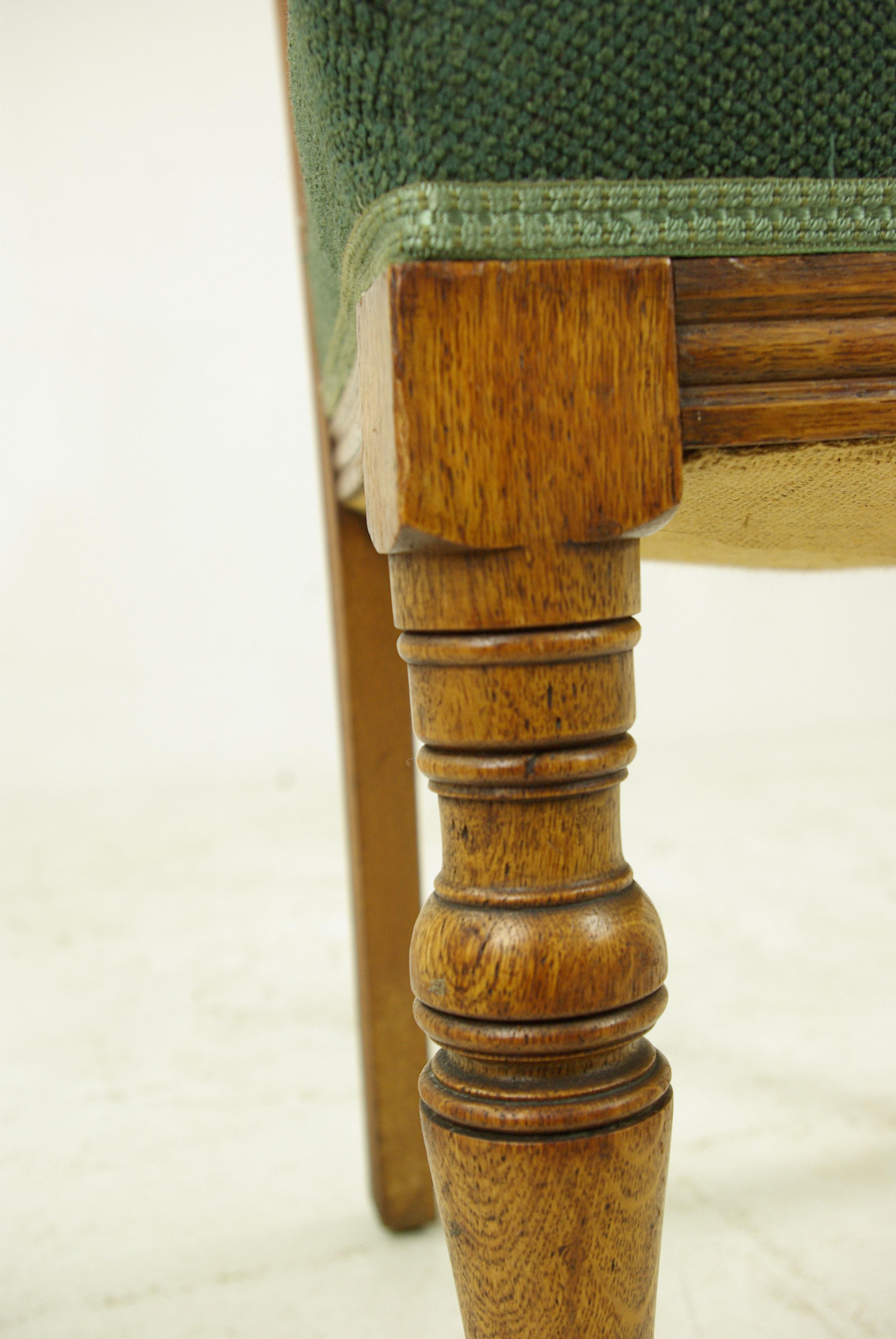 Oak Antique Dining Chairs, Upholstered Chairs, 4 Dining Chairs, Scotland, 1900