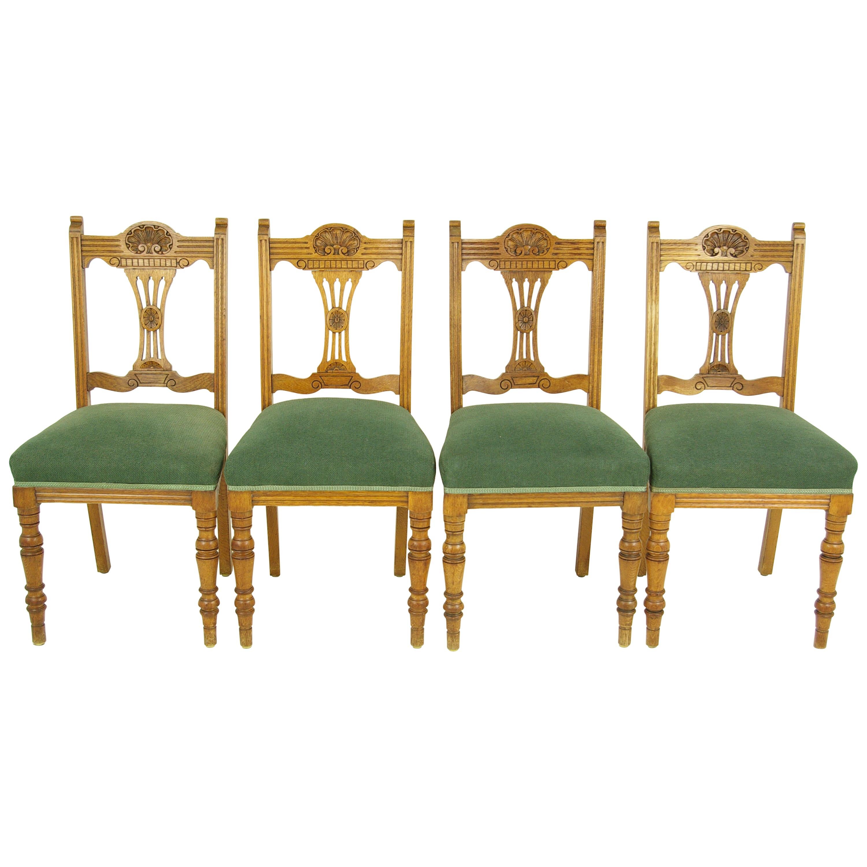 Antique Dining Chairs, Upholstered Chairs, 4 Dining Chairs, Scotland, 1900