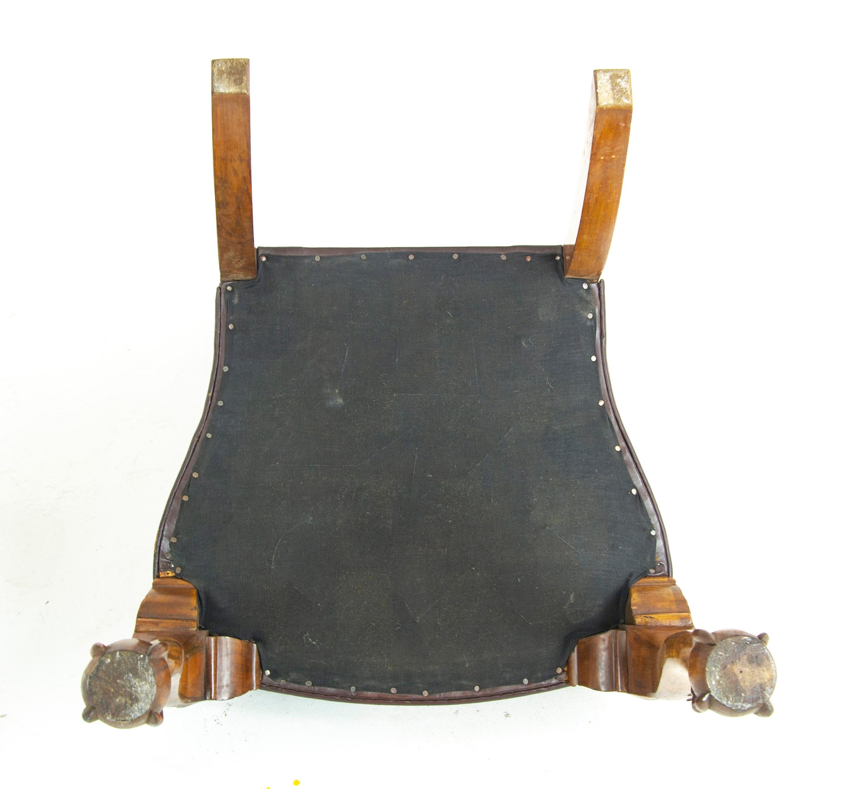 Antique Dining Chairs, Walnut, Leather Seats, Scotland 1930, B1348 6