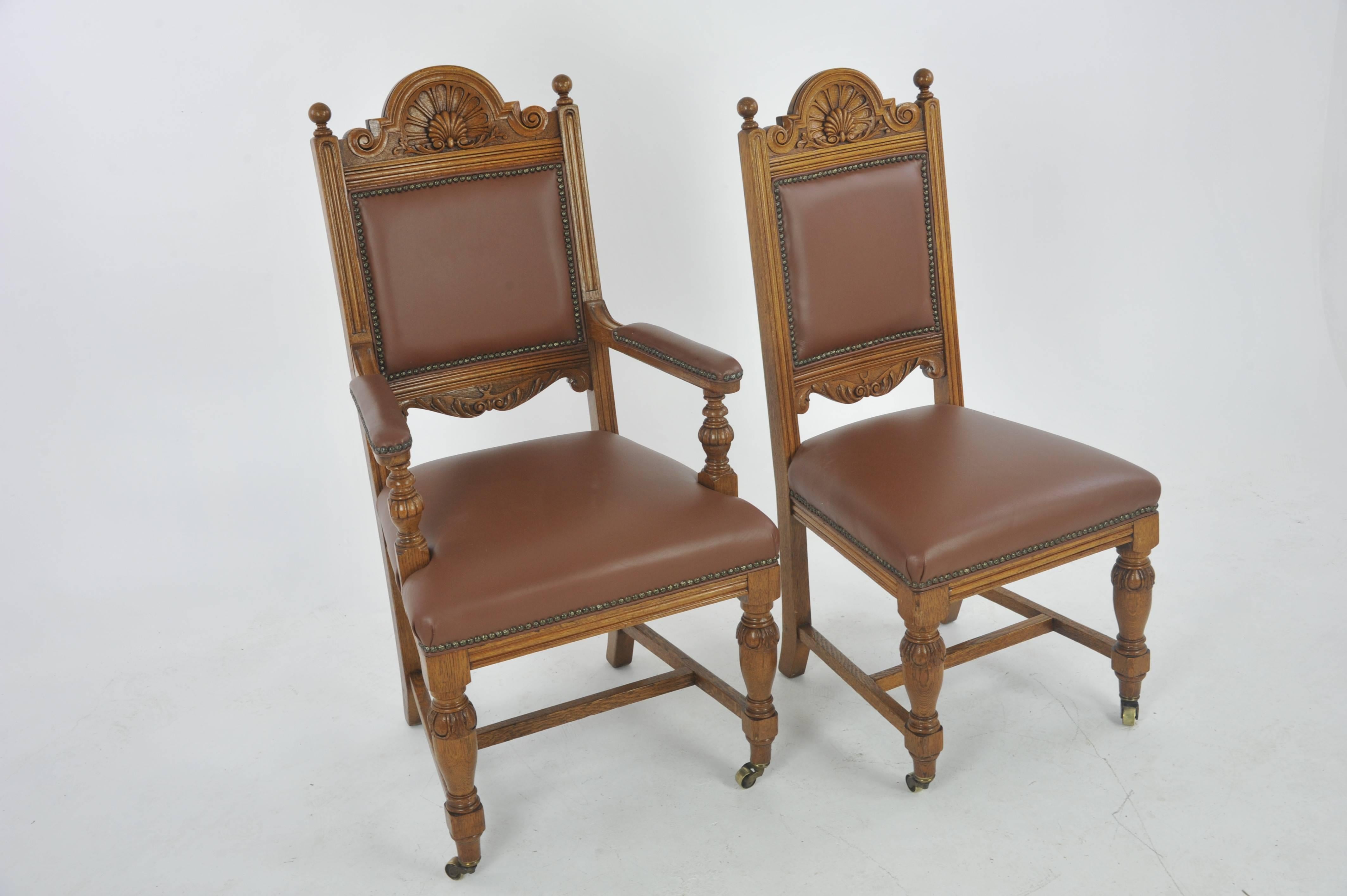Antique Dining Chairs, Carved Oak, Six Chairs, Scotland, 1880 1