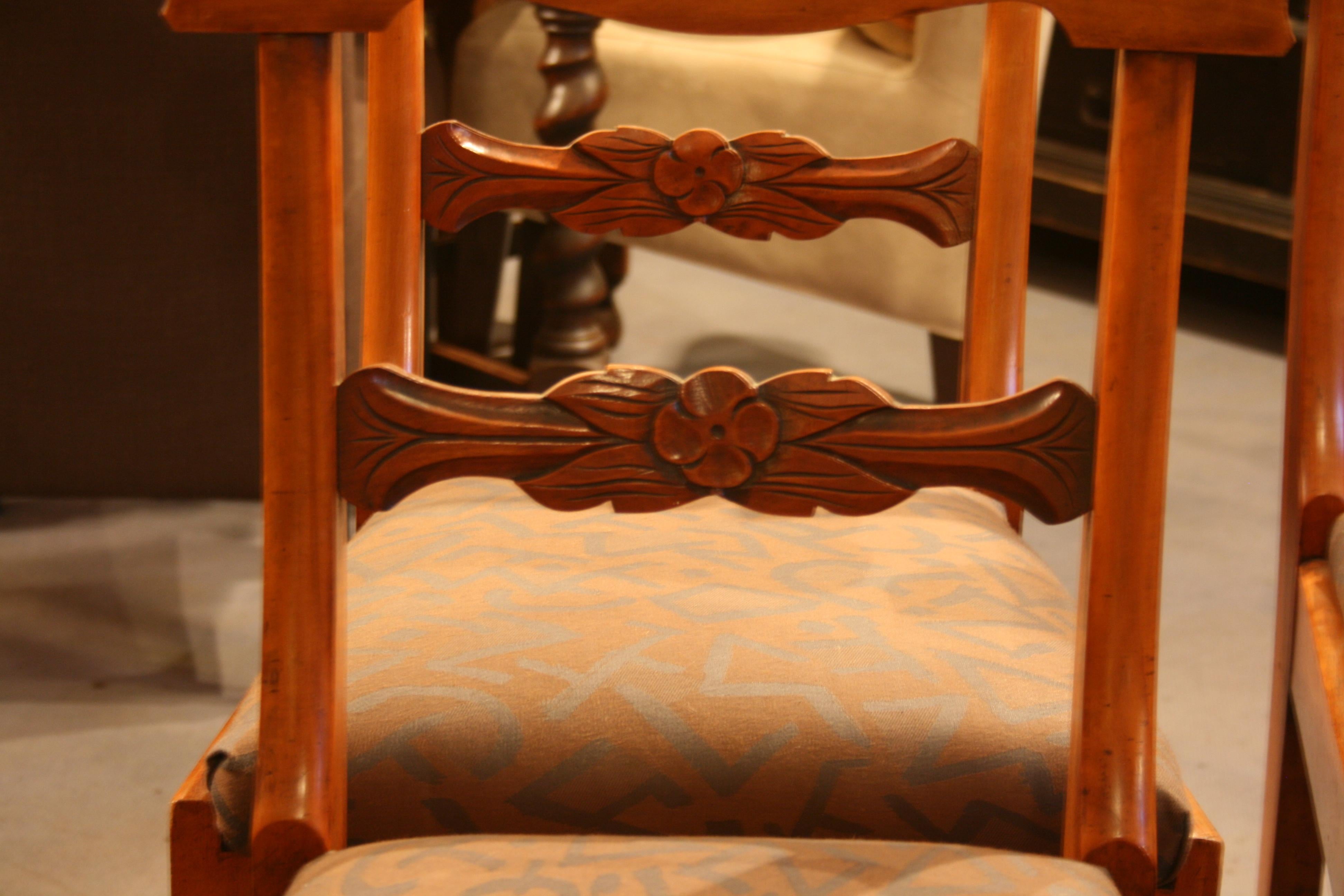 Upholstery Antique Dining Room Chair Group, Set of 6 For Sale