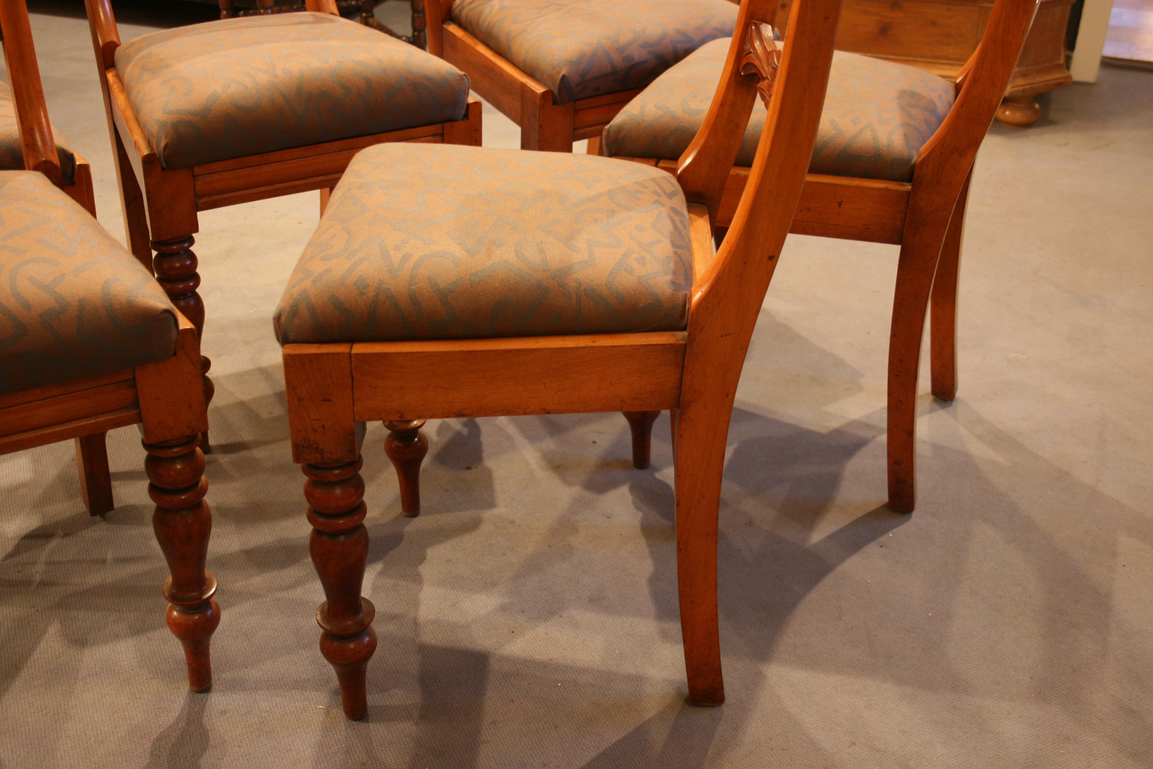 Biedermeier Antique Dining Room Chair Group, Set of 6 For Sale