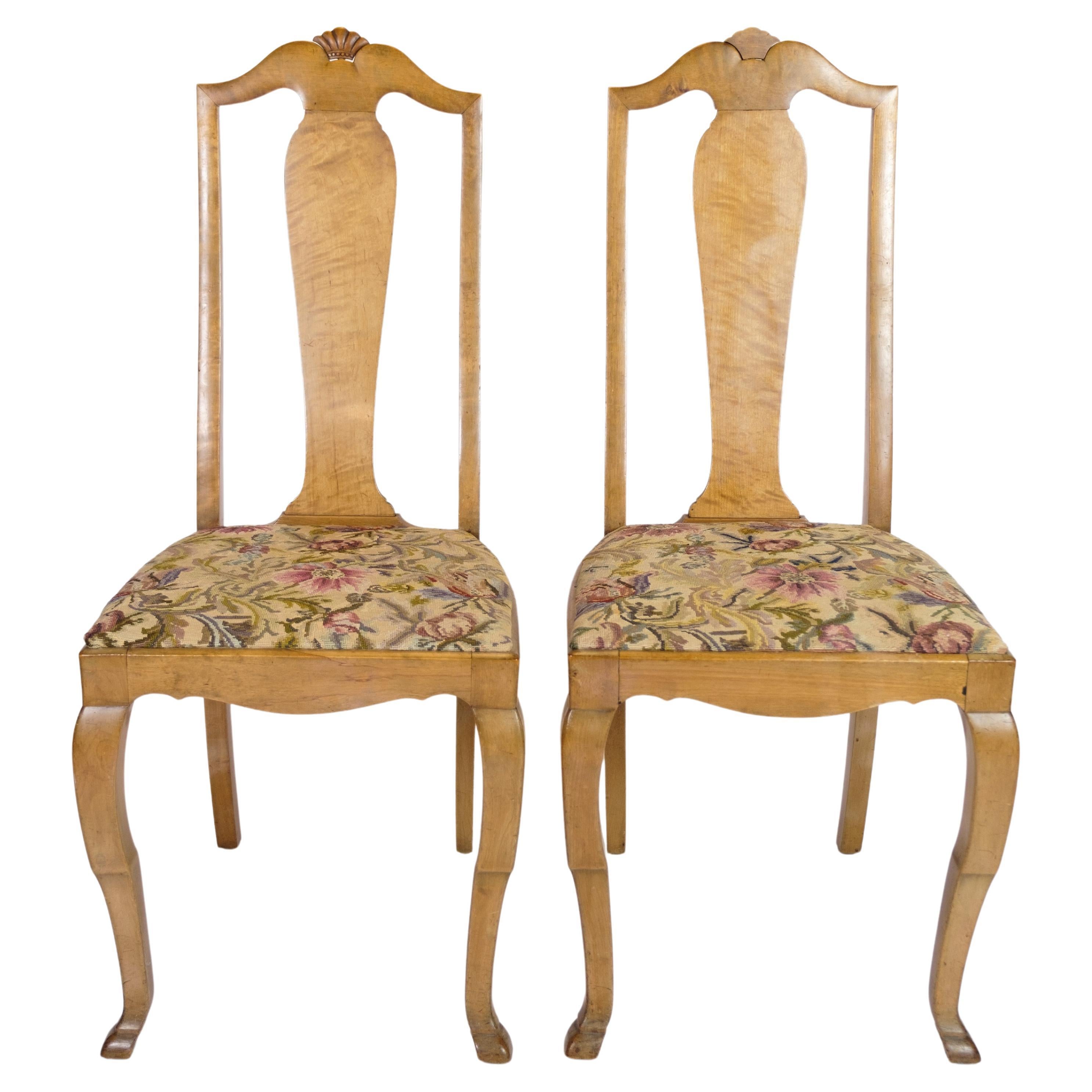 Dinning Room Chairs In Rococo Style Made In Light Mahogany & Fabric From 1920s
