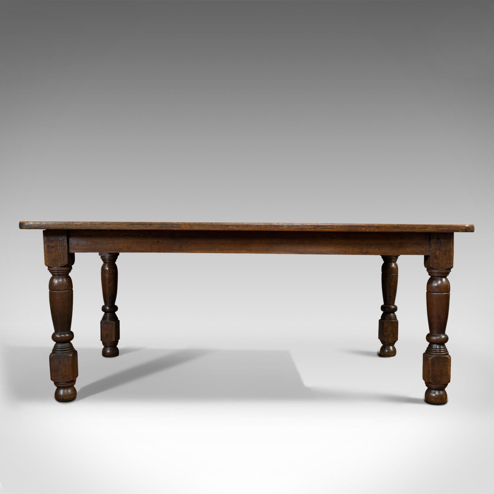 British Antique Dining Table, English, Oak, 6 Seat, Country House, Victorian, 1900