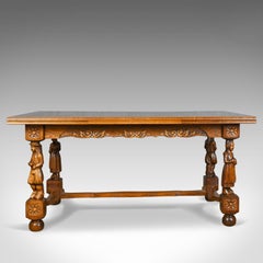Antique Dining Table, Extending, Oak, Draw-Leaf, Flemish, Seats Up to Ten