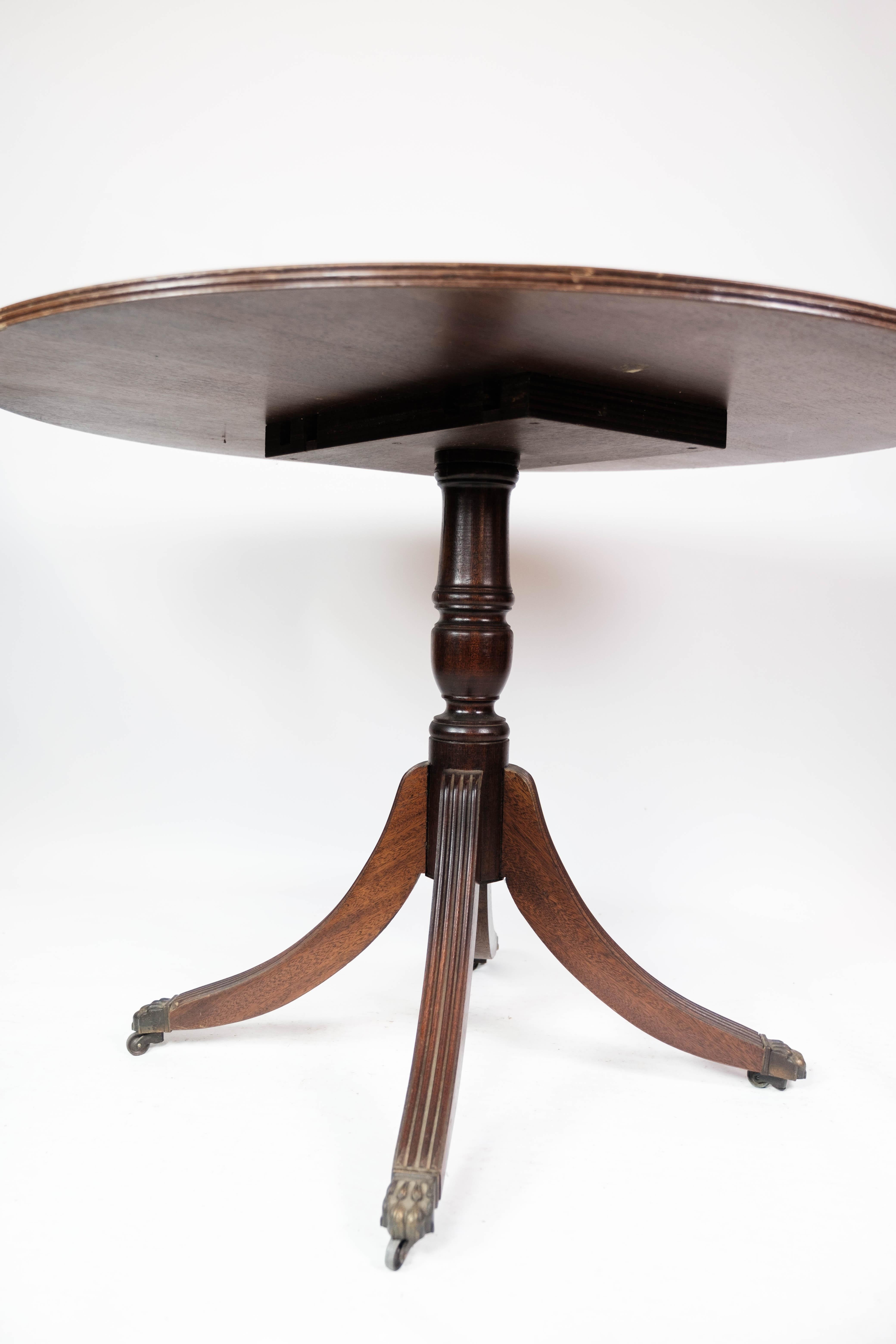 Autre Table de salle à manger ancienne en acajou avec bois incrusté et cuir, années 1920 en vente