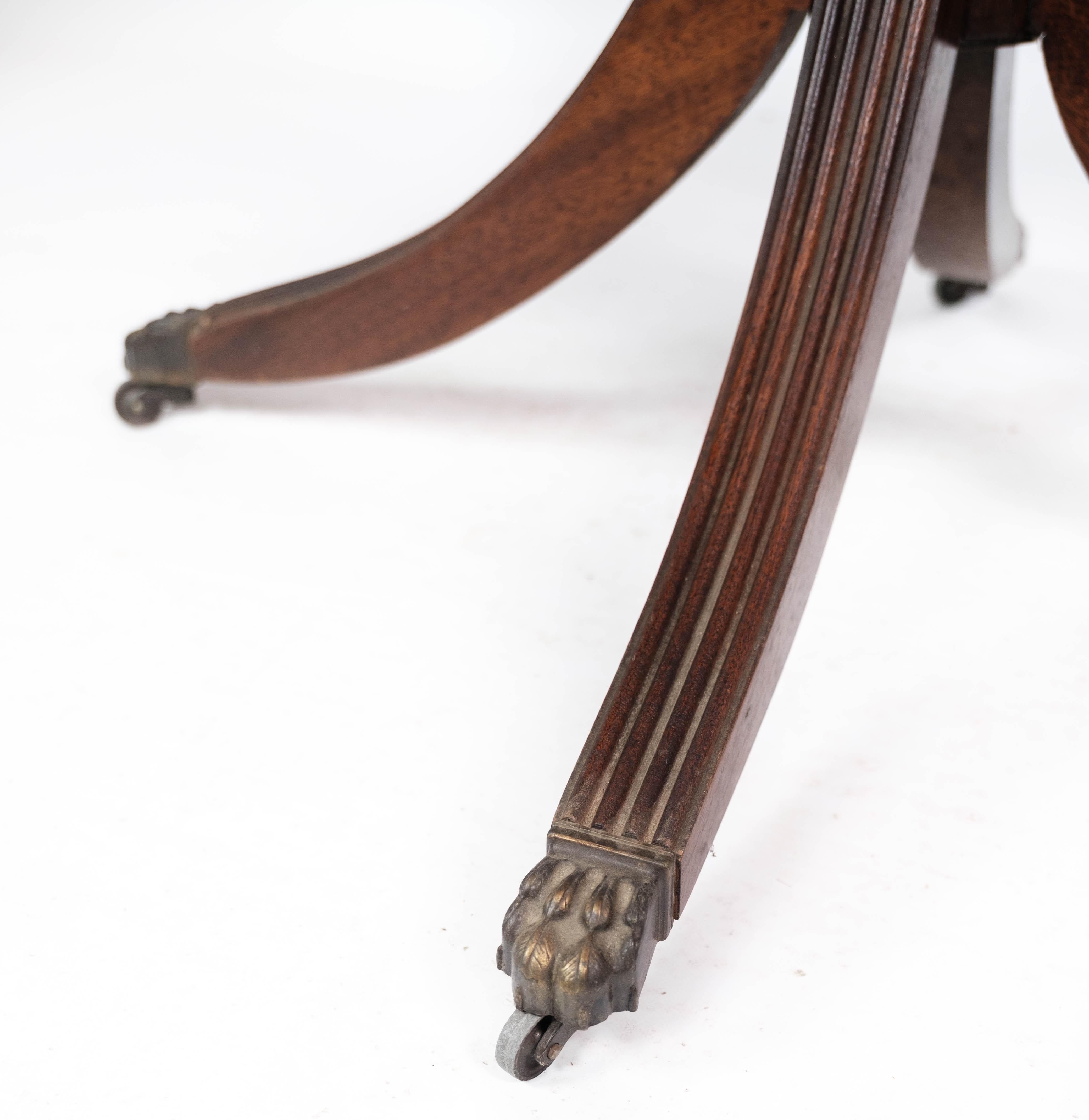 Other Antique Dining Table in Mahogany with Inlaid Wood and Leather, 1920s For Sale