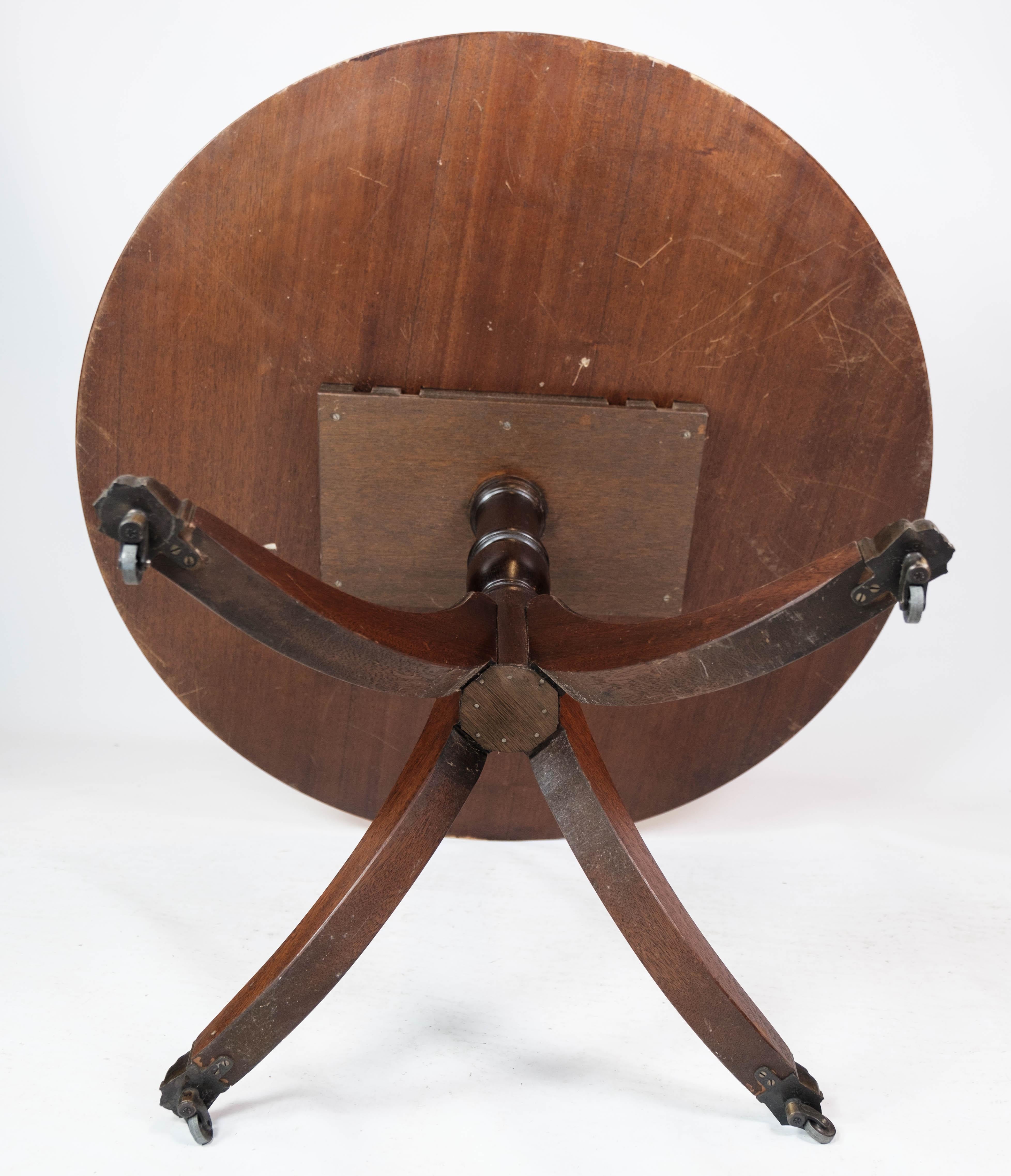 Antiker Esstisch aus Mahagoni mit Intarsien aus Holz und Leder, 1920er Jahre im Angebot 3