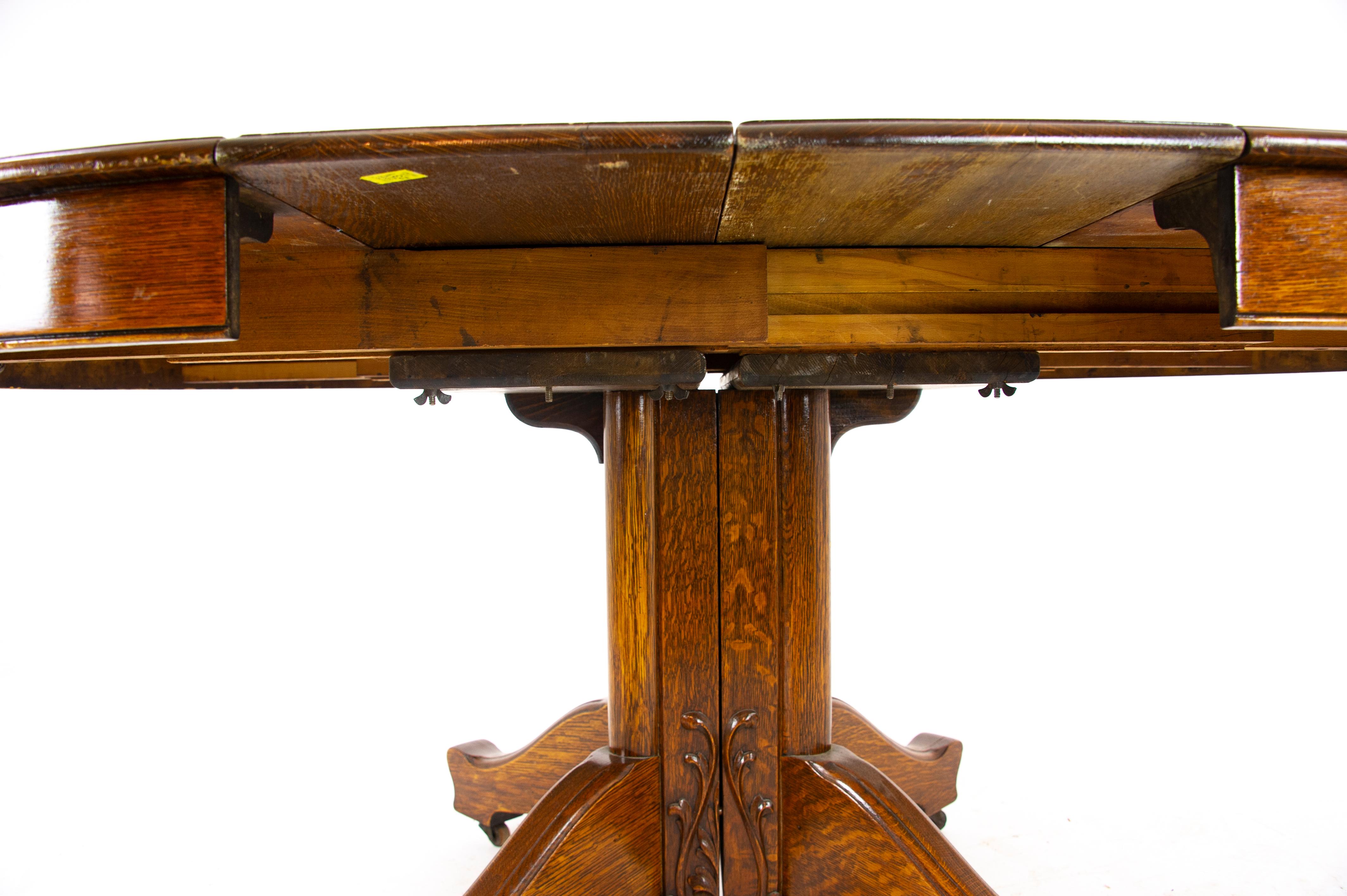 Antique Dining Table, Pedestal Table, Vintage Oak Table, America, 1910 4