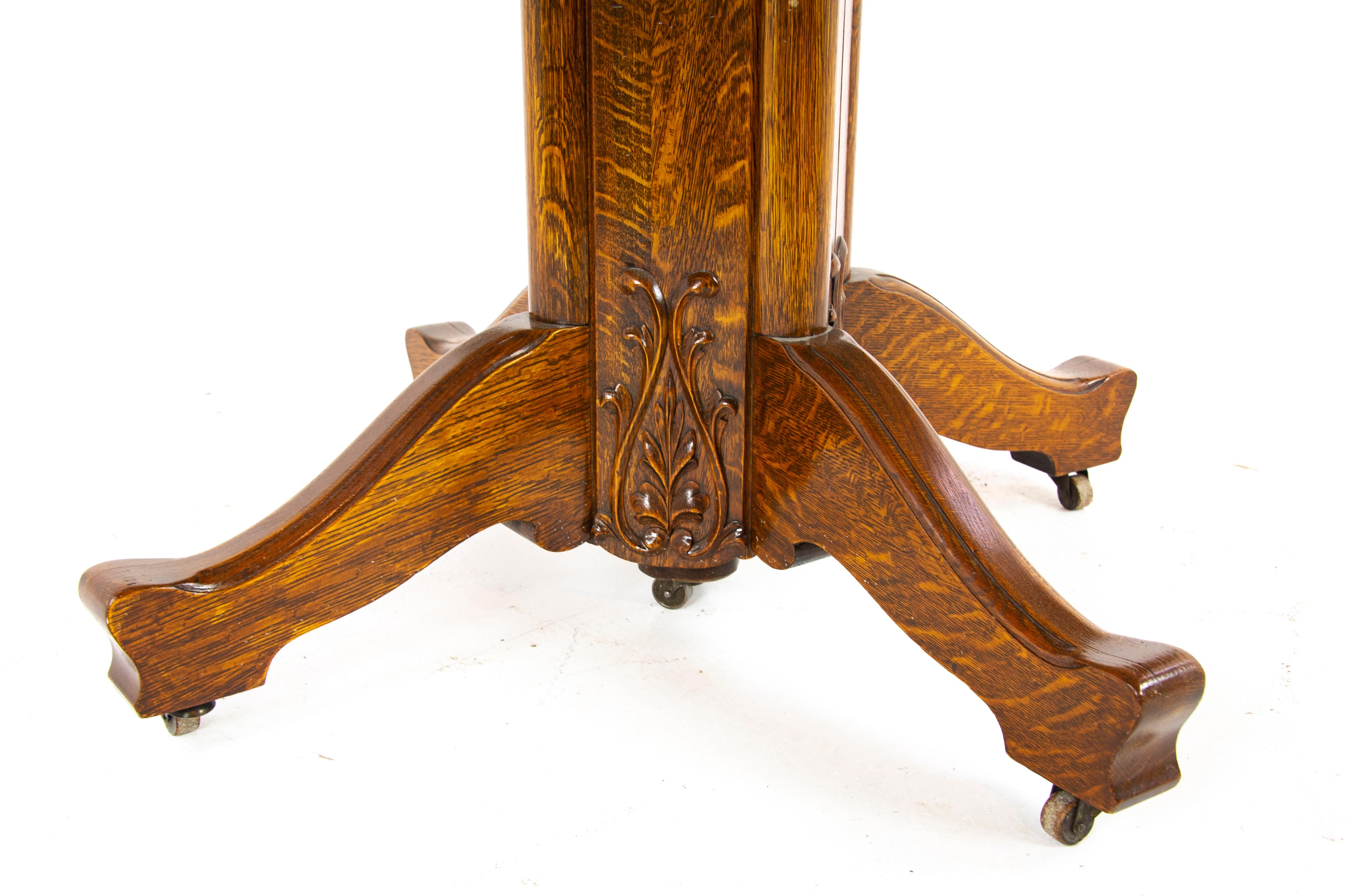 Antique Dining Table, Pedestal Table, Vintage Oak Table, America, 1910 5
