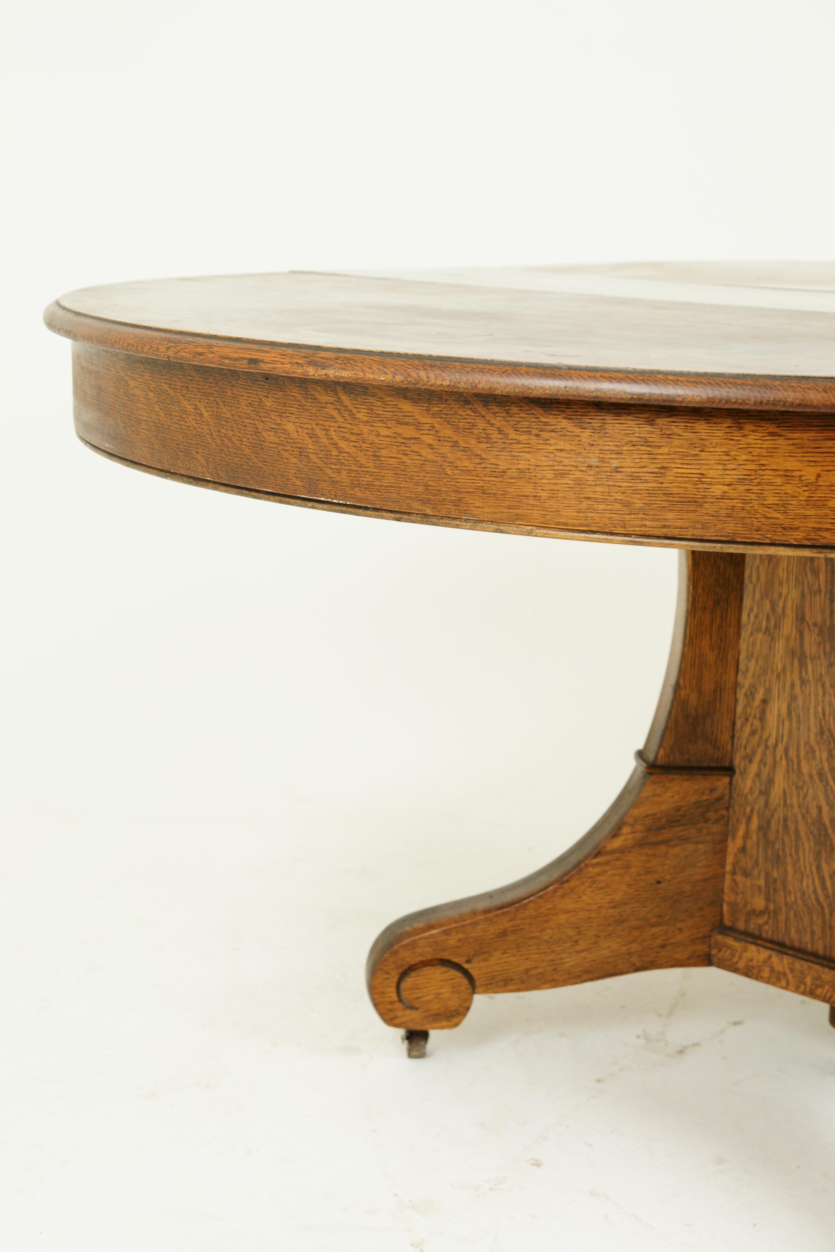 Antique Dining Table, Pedestal Table, Vintage Oak Table, Canada, 1900 1