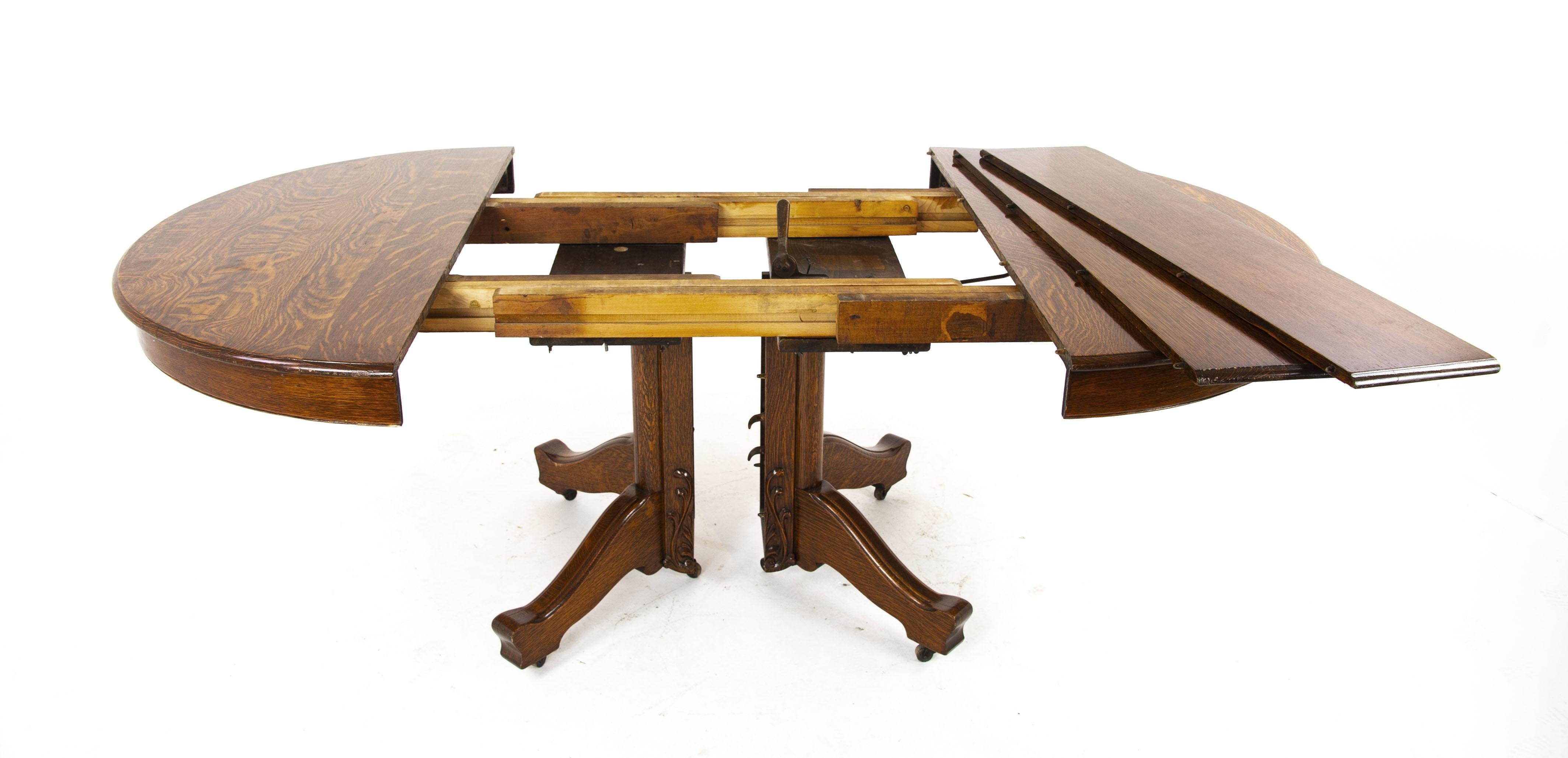 Antique Dining Table, Pedestal Table, Vintage Oak Table, Canada, 1900 4