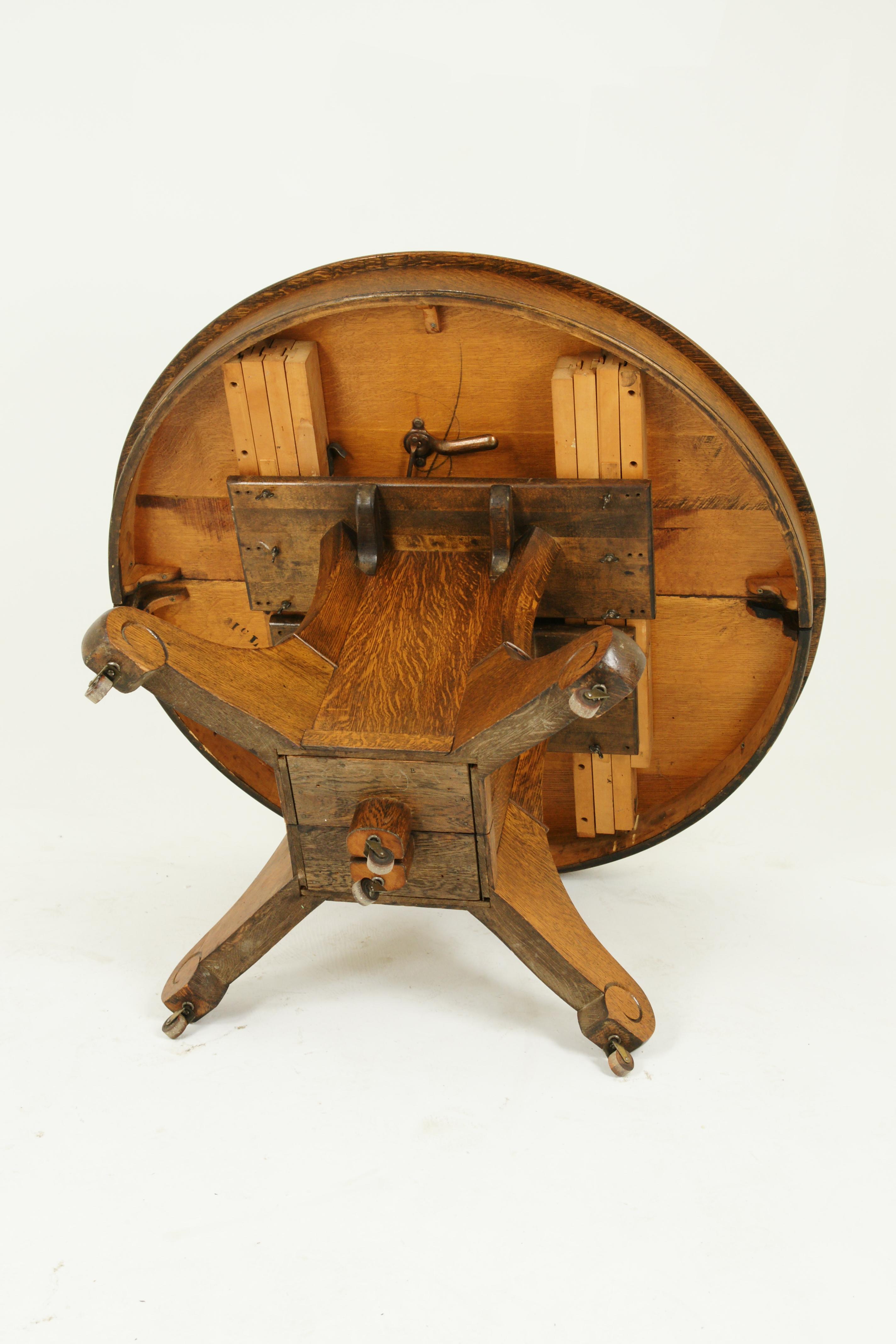 Antique Dining Table, Pedestal Table, Vintage Oak Table, Canada, 1900 6