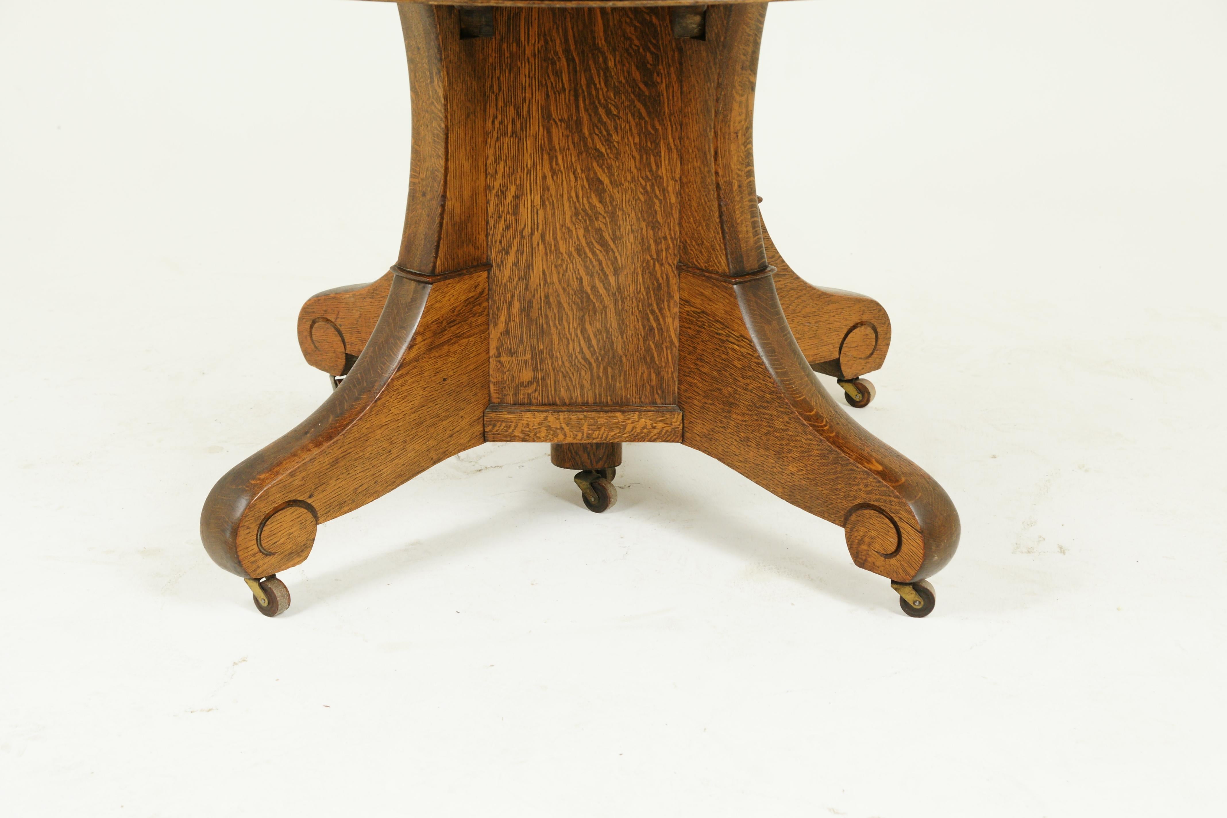 Hand-Crafted Antique Dining Table, Pedestal Table, Vintage Oak Table, Canada, 1900