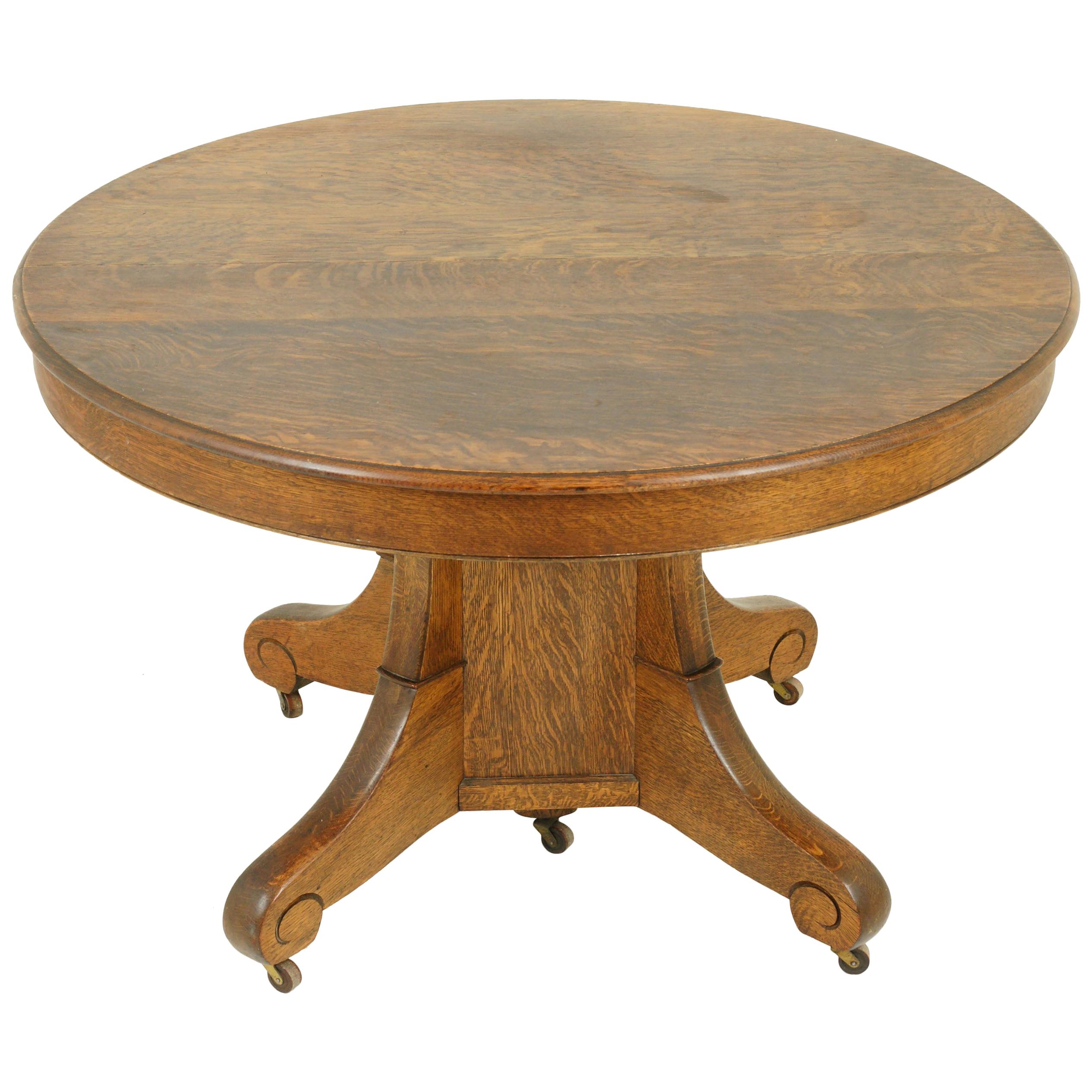 Antique Dining Table, Pedestal Table, Vintage Oak Table, Canada, 1900
