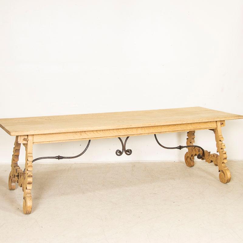 Antique Dining Table with Carved Legs and Scrolled Iron Base from Spain In Good Condition In Round Top, TX