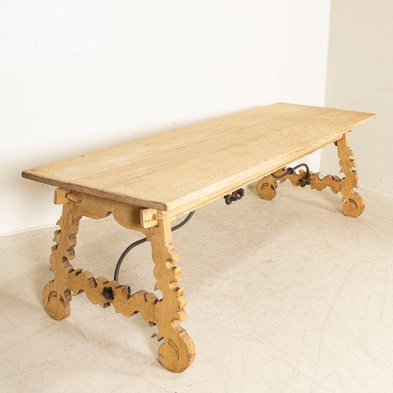 20th Century Antique Dining Table with Carved Legs and Scrolled Iron Base from Spain