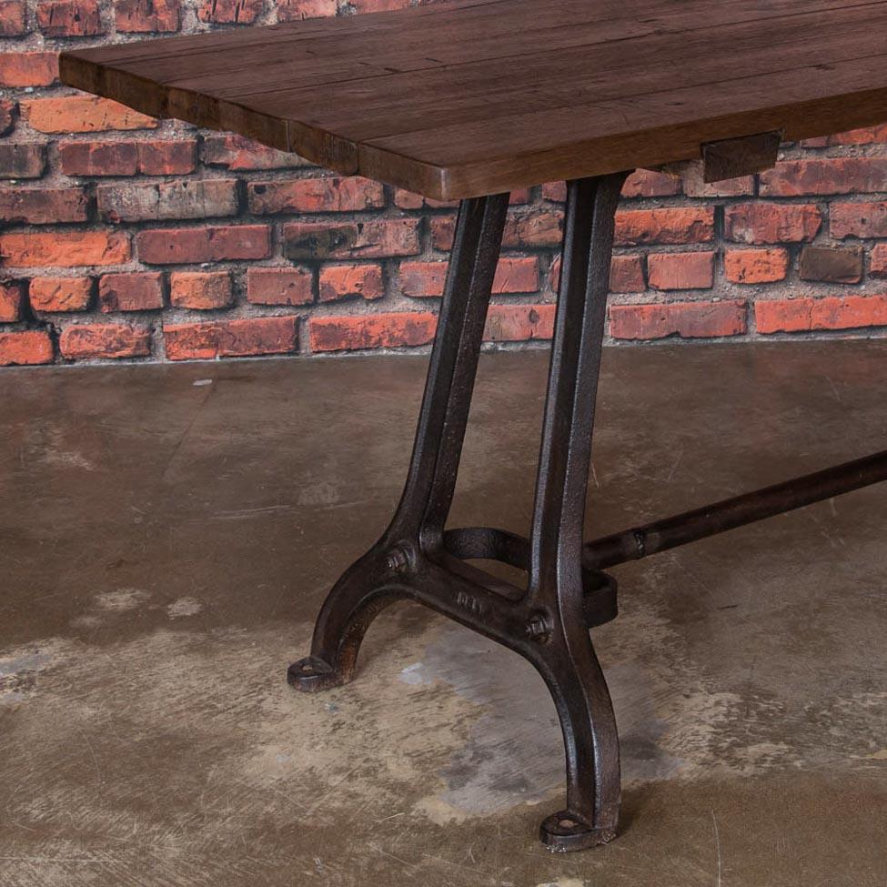 Hungarian Antique Dining Table with Industrial Iron Base