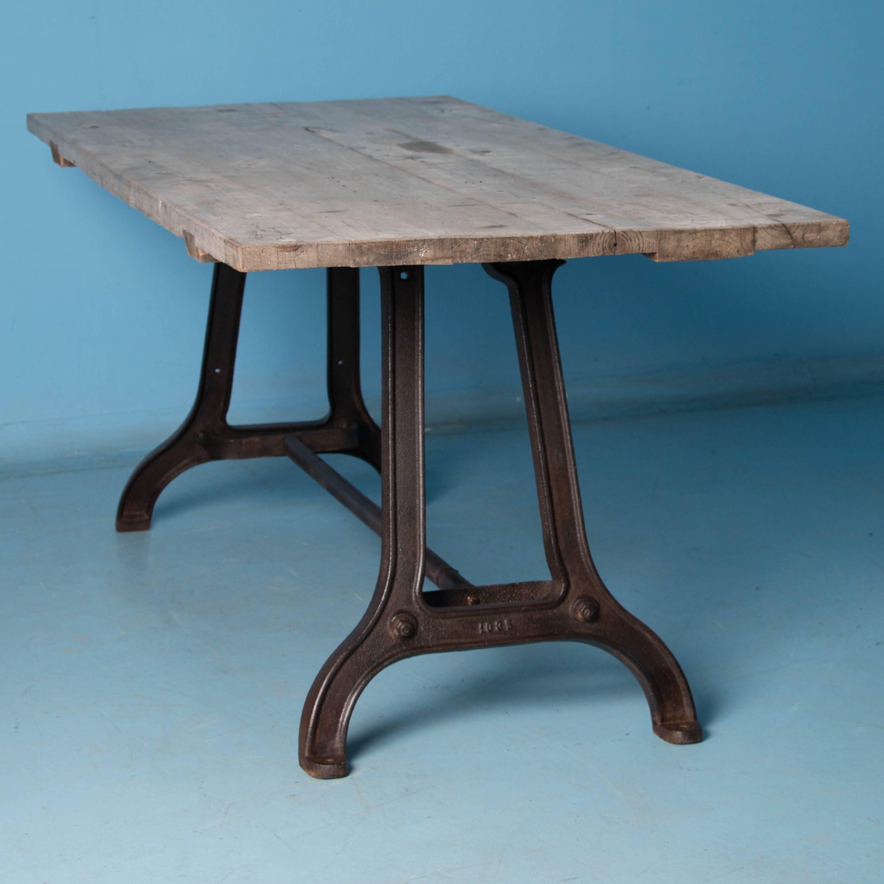 Hungarian Antique Dining Table with Industrial Iron Base