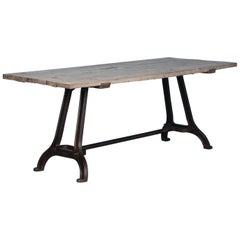 Antique Dining Table with Industrial Iron Base